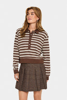 Saint Tropez Marjorie Stripe Long Sleeve Polo - Fondue Fudge Stripe