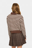 Saint Tropez Marjorie Stripe Long Sleeve Polo - Fondue Fudge Stripe