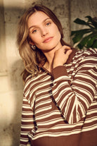 Saint Tropez Marjorie Stripe Long Sleeve Polo - Fondue Fudge Stripe