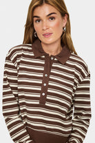 Saint Tropez Marjorie Stripe Long Sleeve Polo - Fondue Fudge Stripe