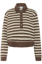 Saint Tropez Marjorie Stripe Long Sleeve Polo - Fondue Fudge Stripe