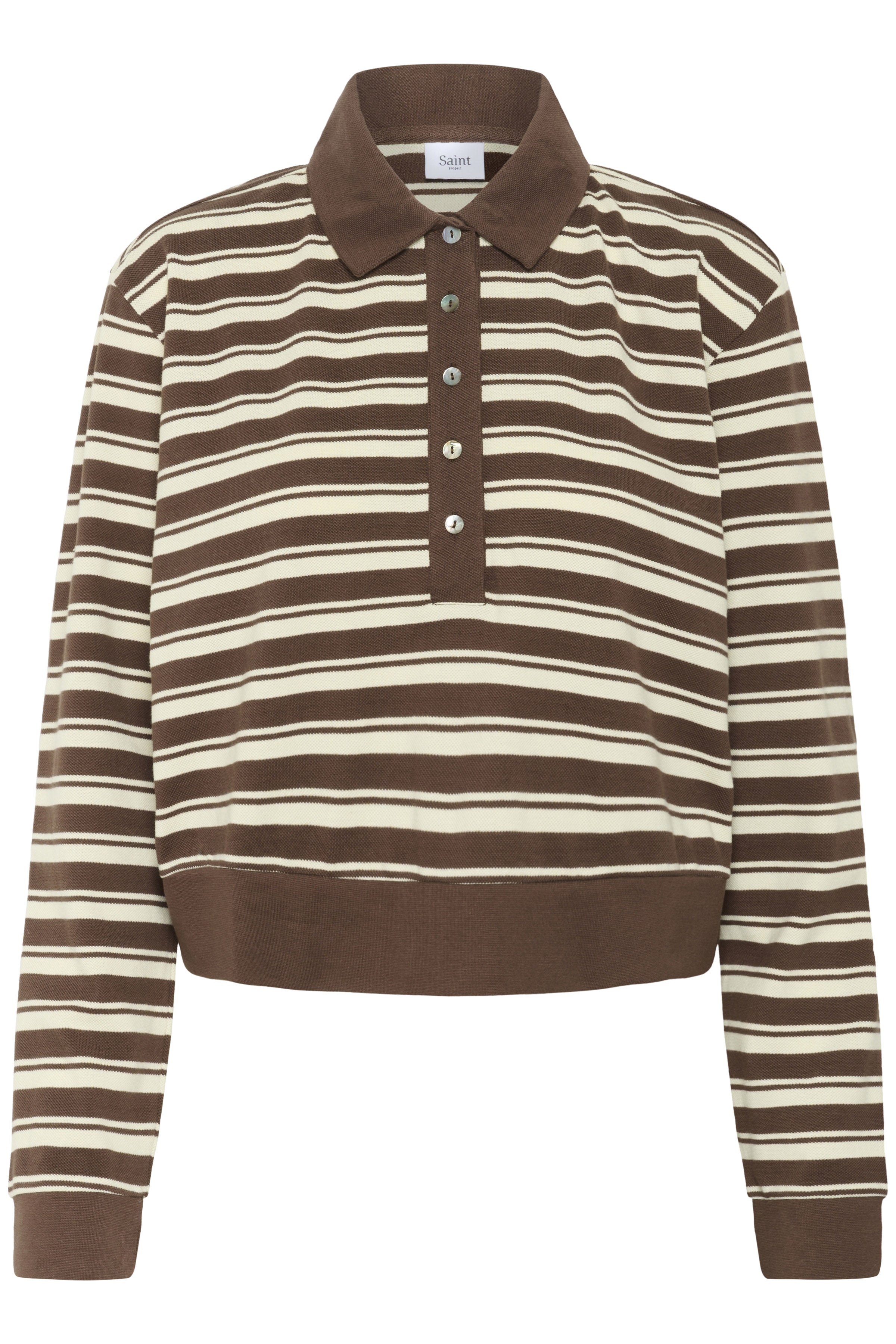 Saint Tropez Marjorie Stripe Long Sleeve Polo - Fondue Fudge Stripe