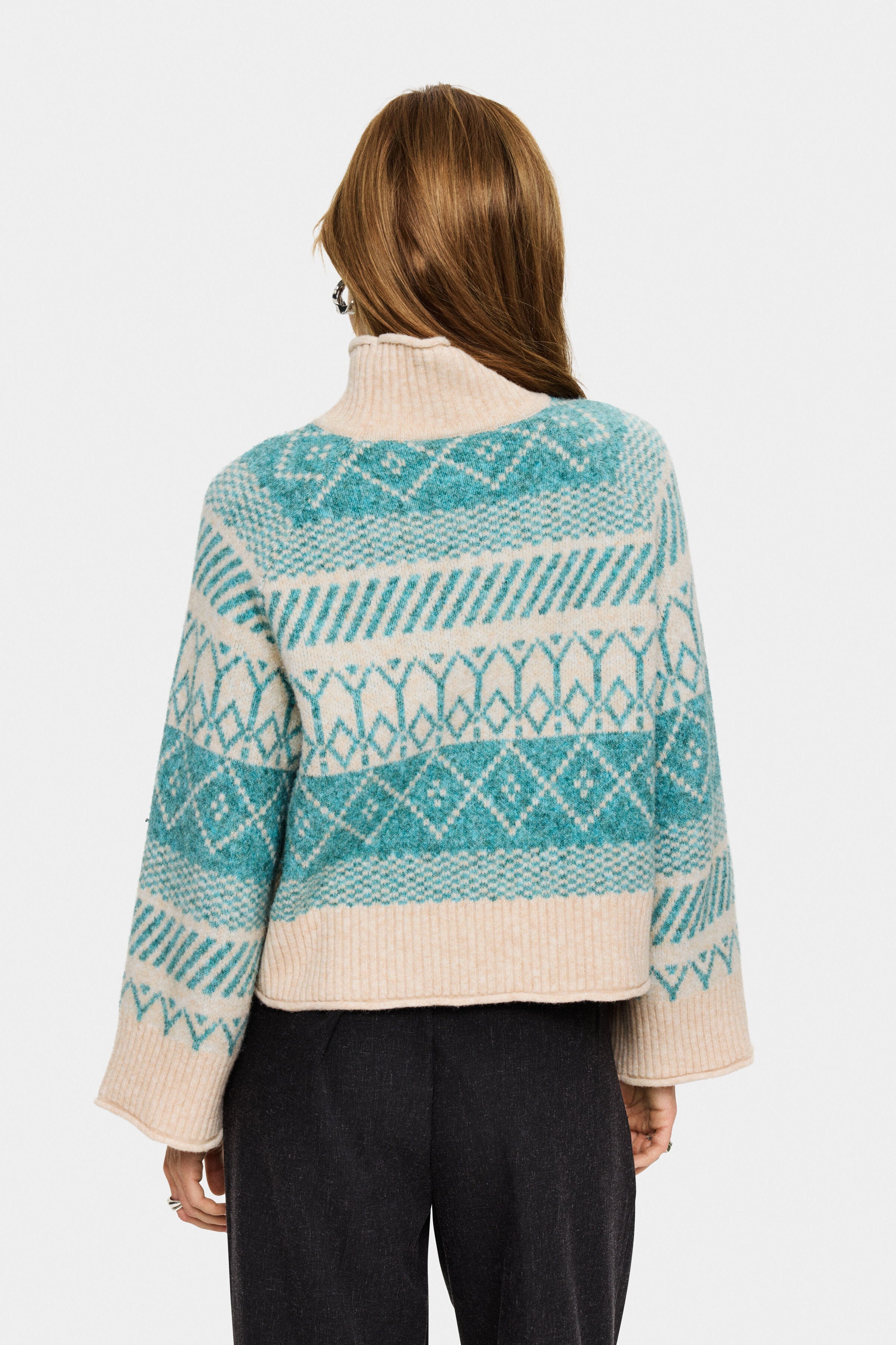 Saint Tropez Micha Rollneck Patterned Jumper - Aqua Haze Melange