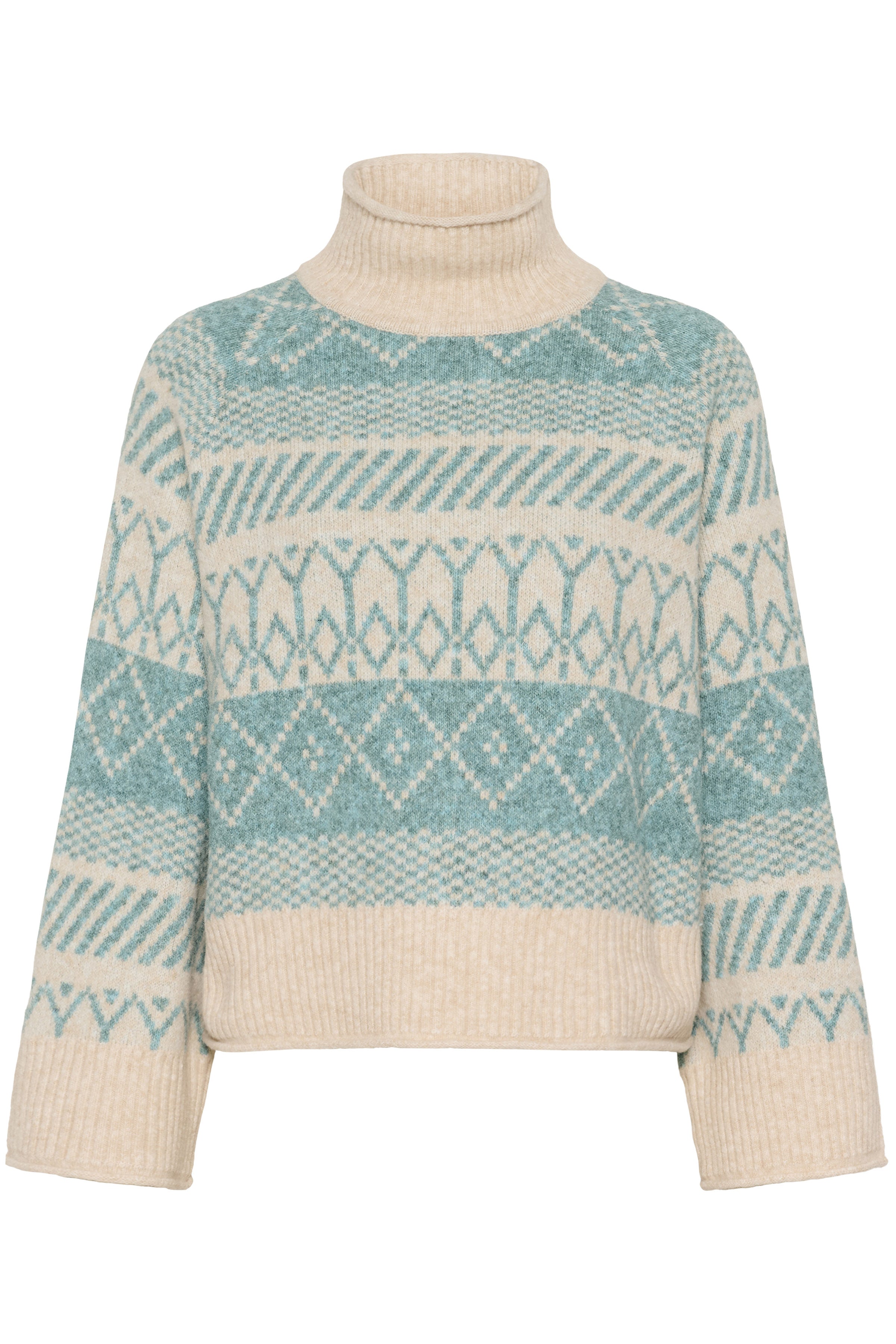 Saint Tropez Micha Rollneck Patterned Jumper - Aqua Haze Melange