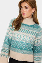 Saint Tropez Micha Rollneck Patterned Jumper - Aqua Haze Melange