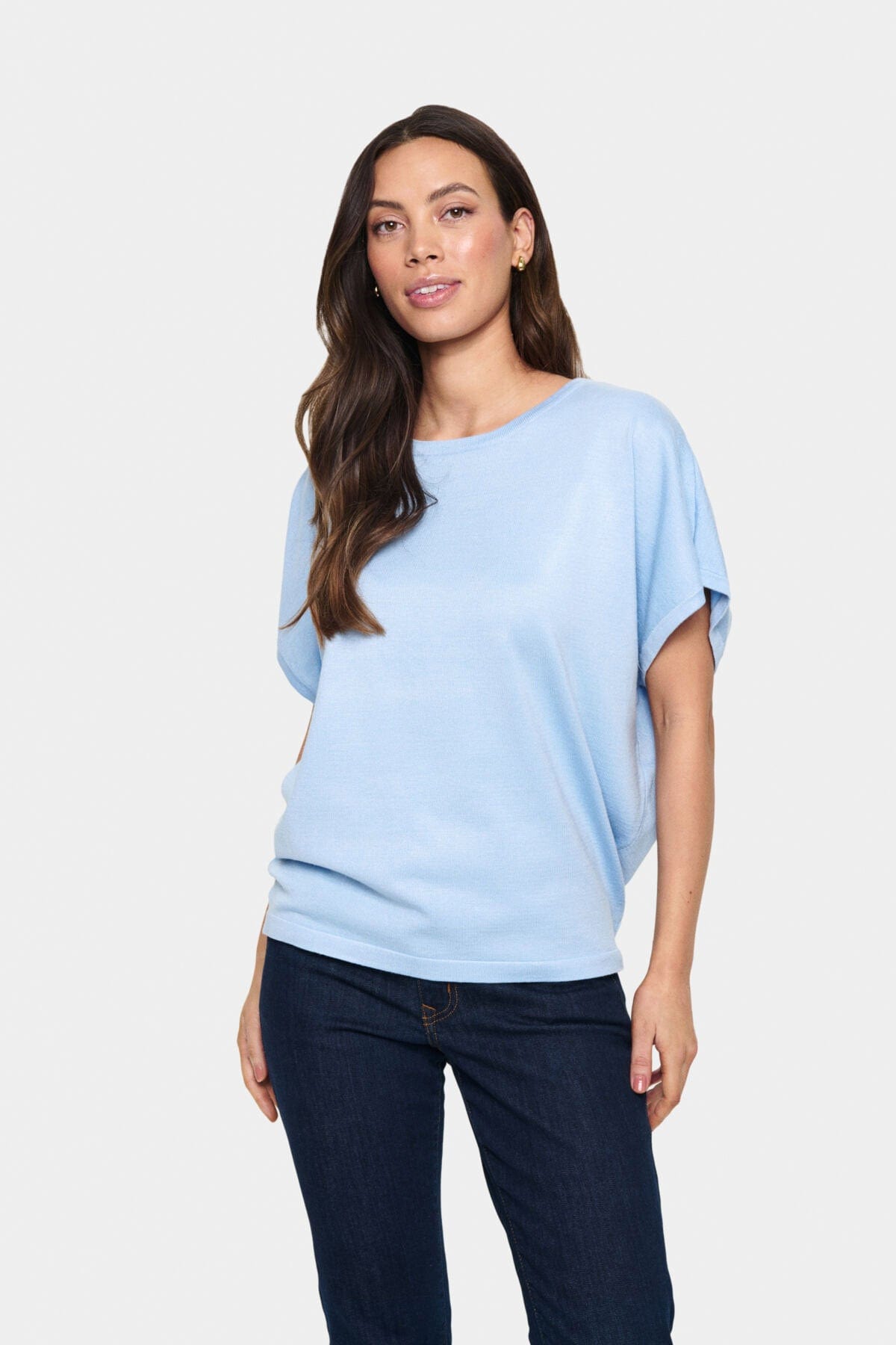 Saint Tropez Mila Round Neck Short Sleeve Jumper - Chambray Blue