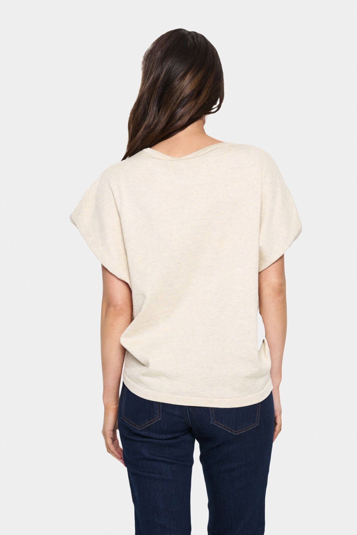 Saint Tropez Mila Round Neck Short Sleeve Jumper - Jojoba Melange