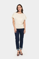 Saint Tropez Mila Round Neck Short Sleeve Jumper - Jojoba Melange