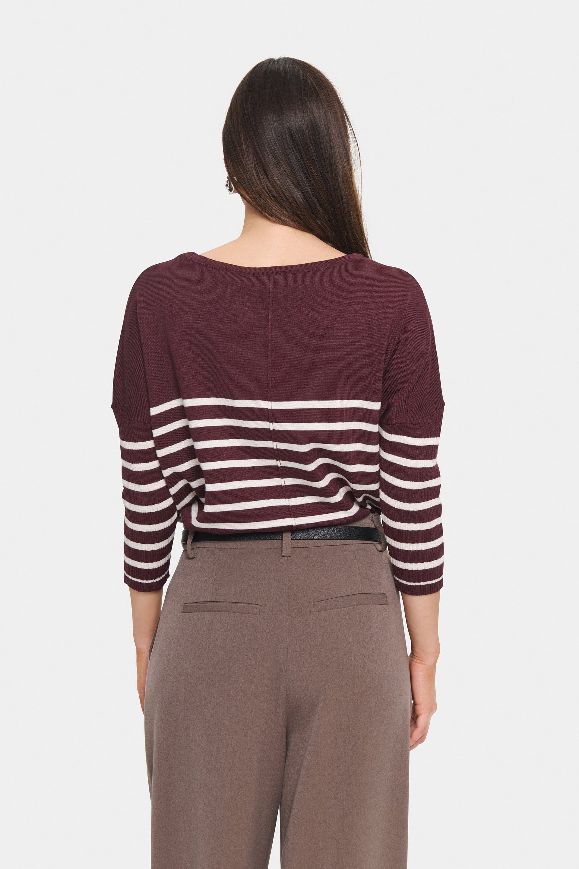 Saint Tropez Mila Stripe Pullover - Decadent Chocolate Fog