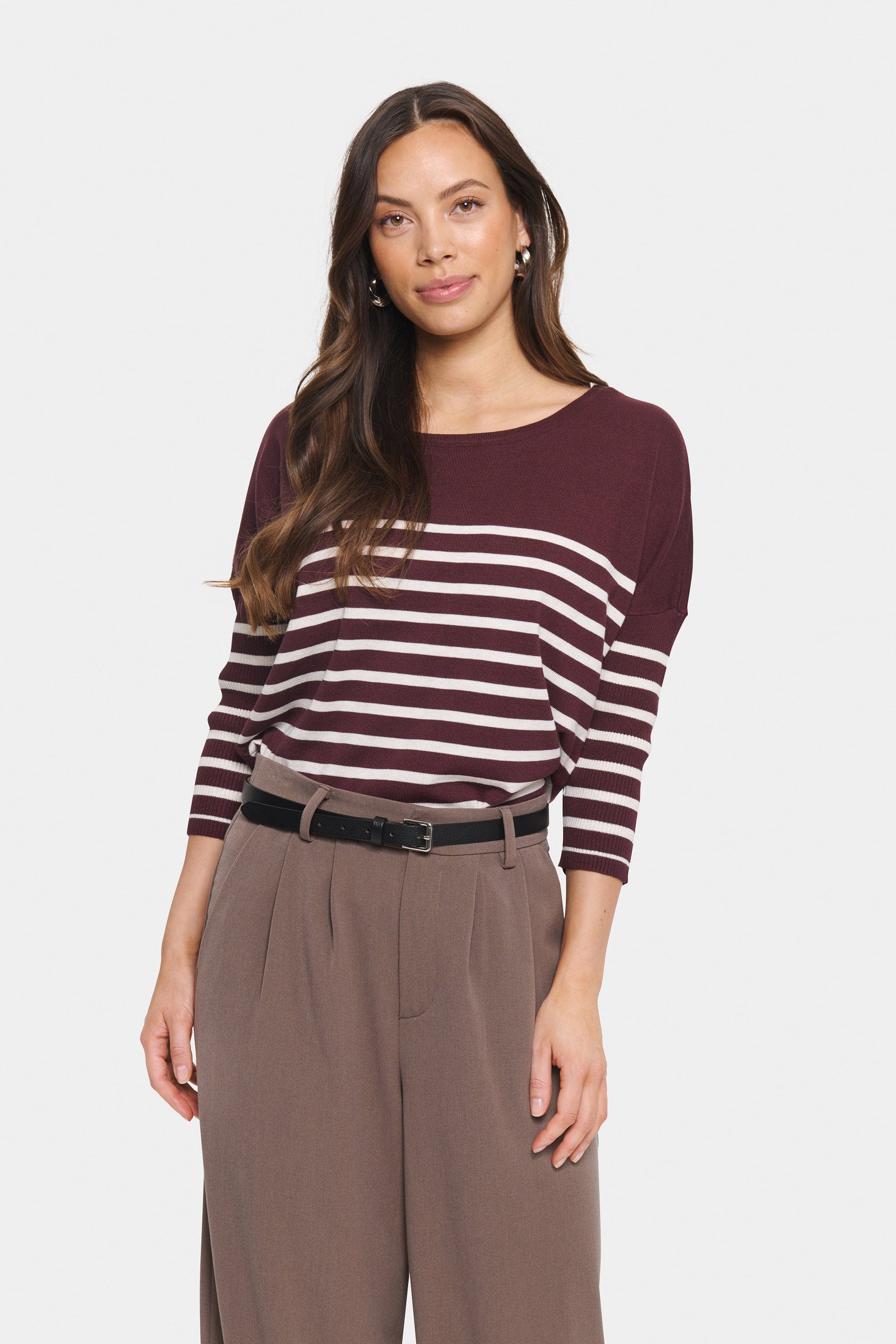 Saint Tropez Mila Stripe Pullover - Decadent Chocolate Fog
