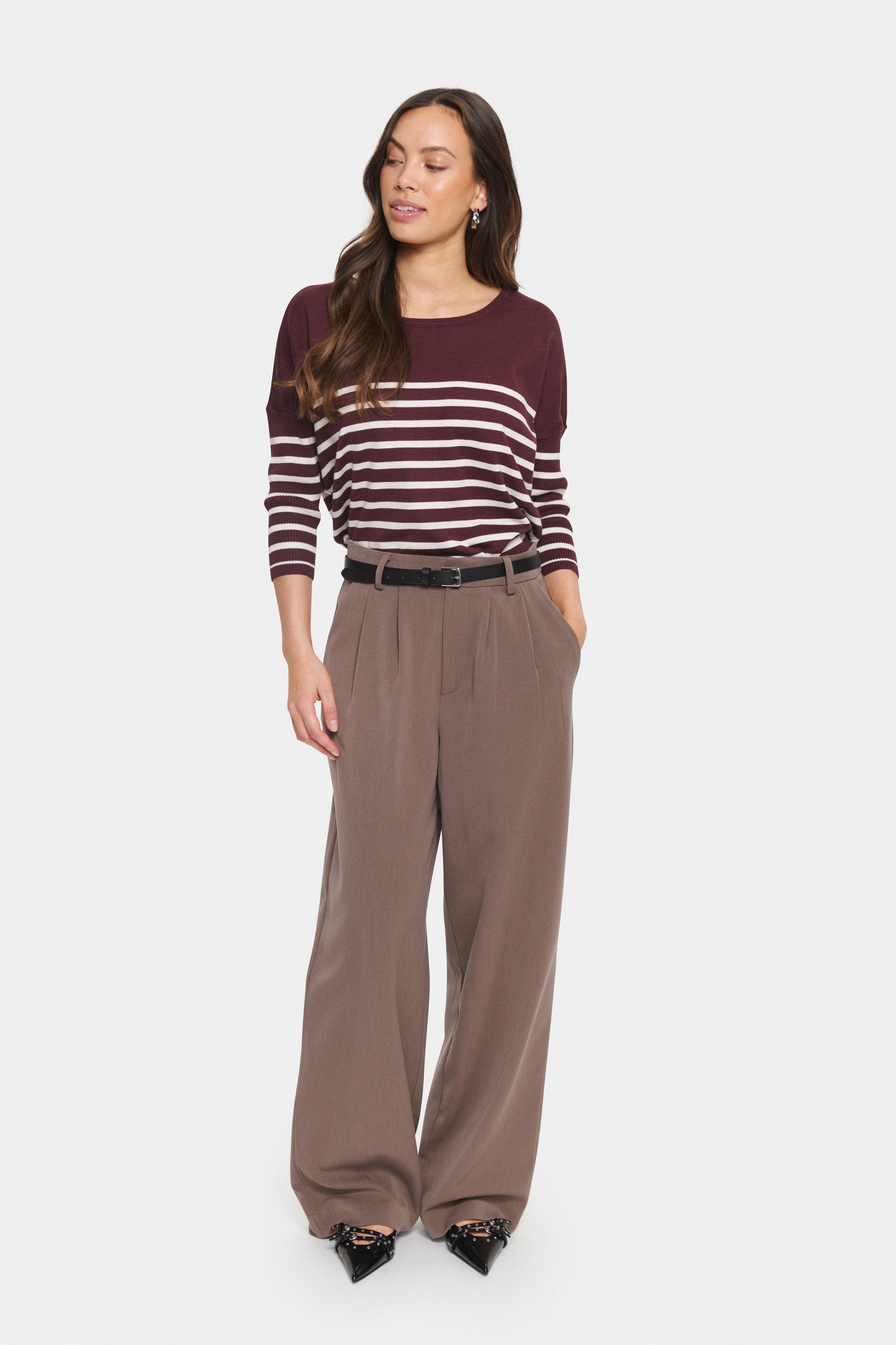 Saint Tropez Mila Stripe Pullover - Decadent Chocolate Fog