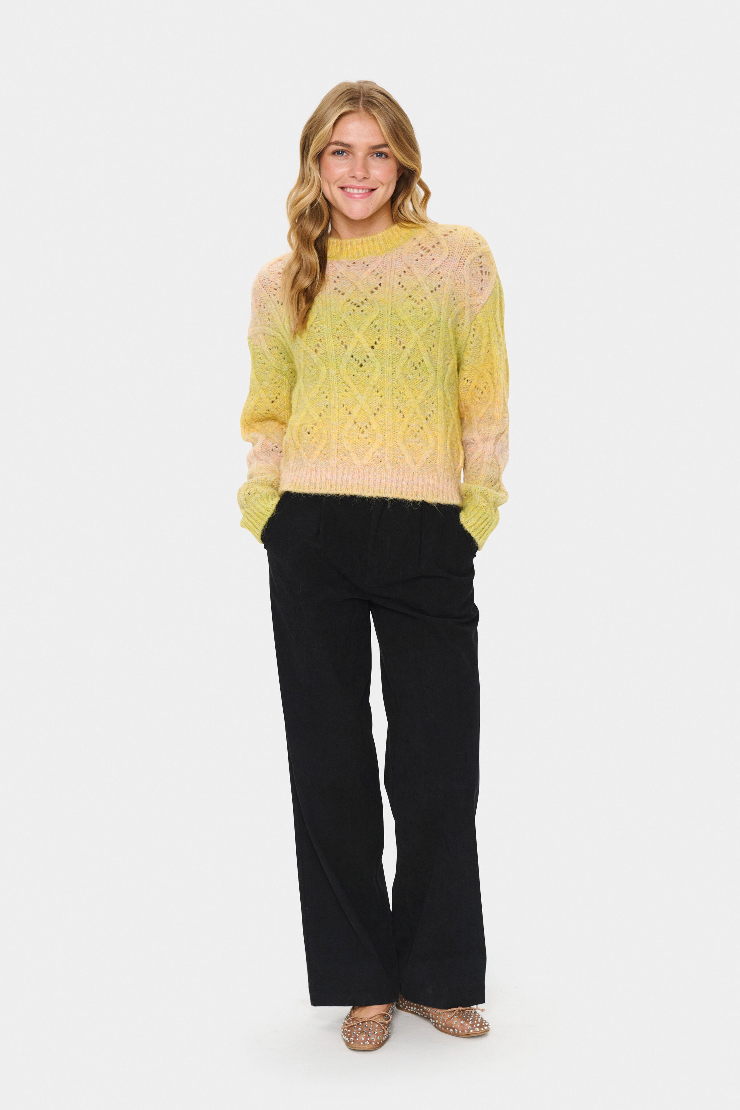 Saint Tropez Morgan Diamond Knit Jumper - Misted Yellow Melange