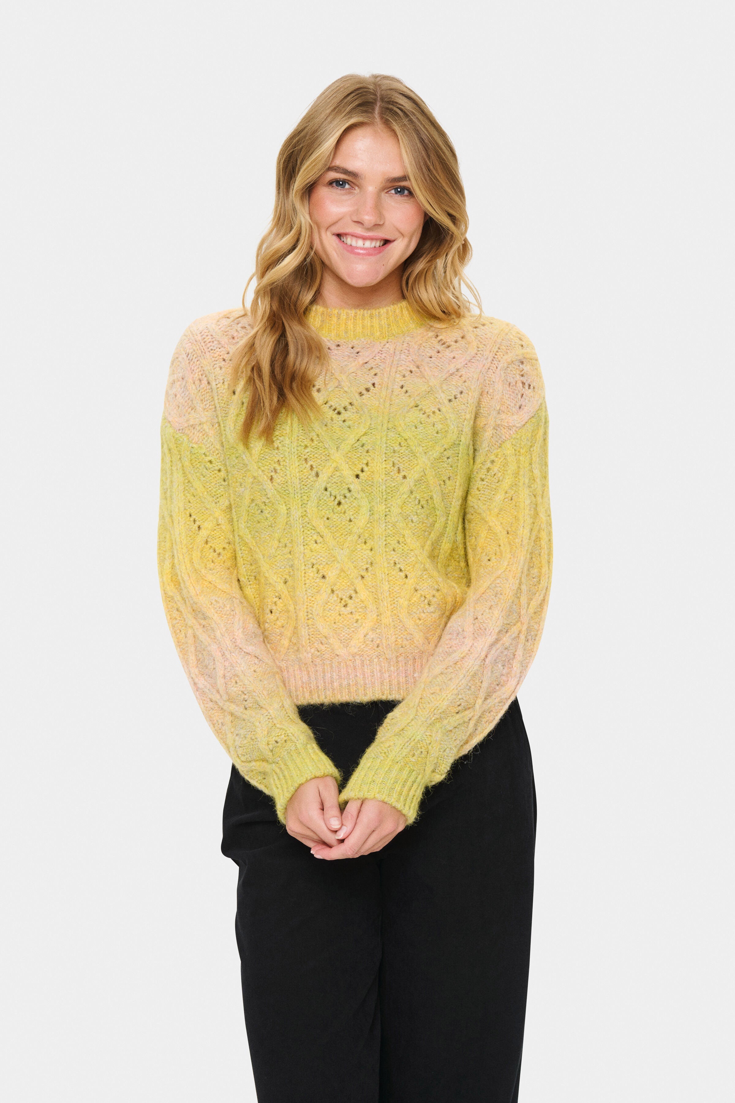 Saint Tropez Morgan Diamond Knit Jumper - Misted Yellow Melange