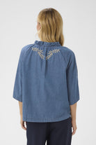 Saint Tropez Onaya Embroidered Blouse - Medium Blue Denim