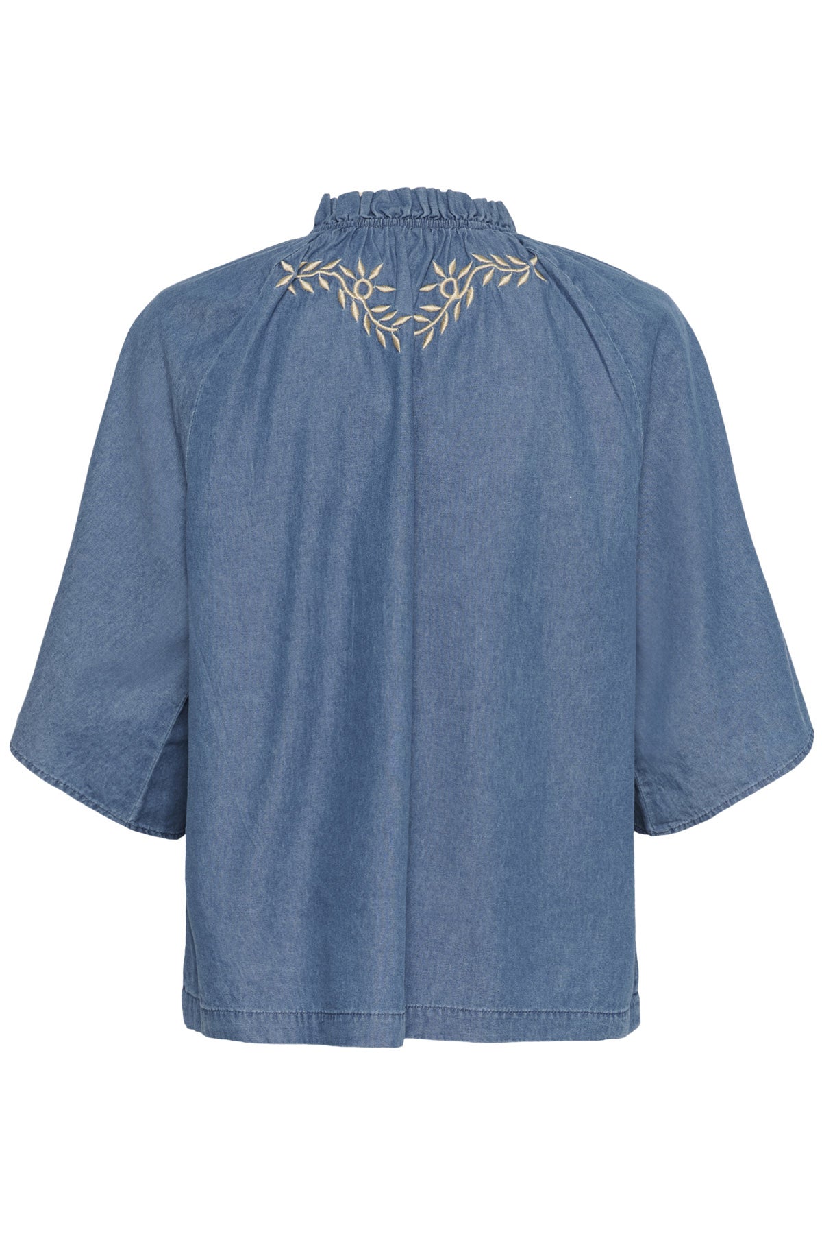 Saint Tropez Onaya Embroidered Blouse - Medium Blue Denim