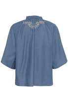 Saint Tropez Onaya Embroidered Blouse - Medium Blue Denim