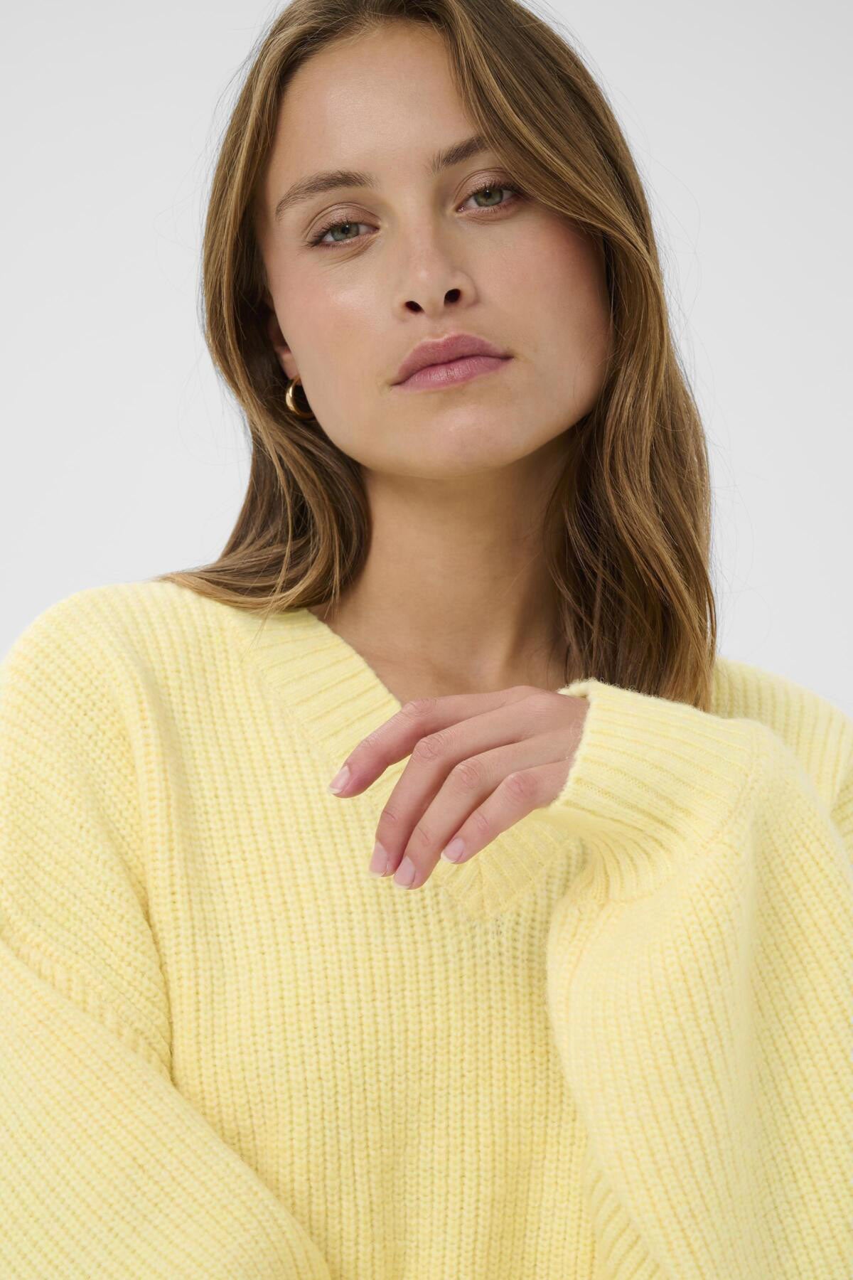 Saint Tropez Ottoline V-Neck Jumper - Lemon Drop Melange