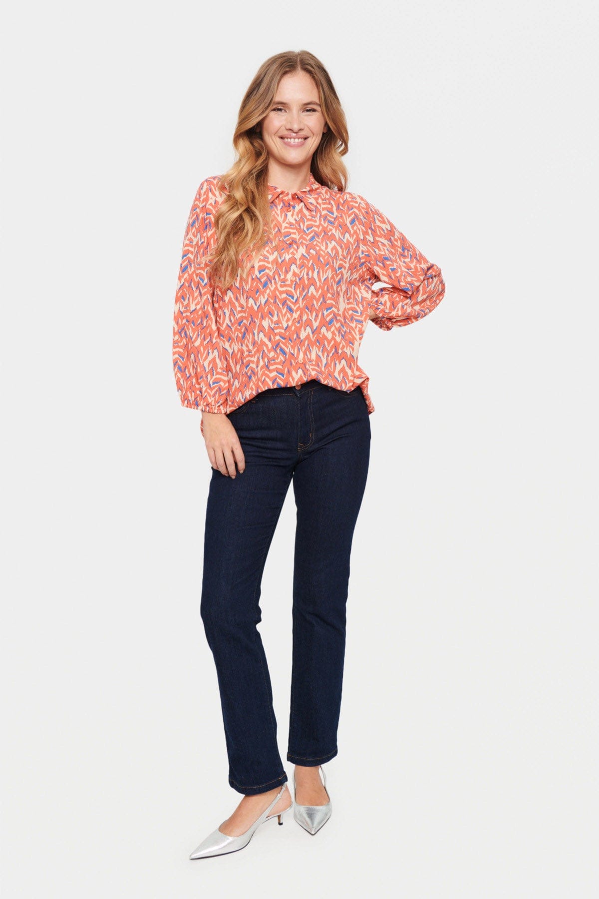 Saint Tropez Palavi Printed Shirt - Sea Coral Soft Leaves