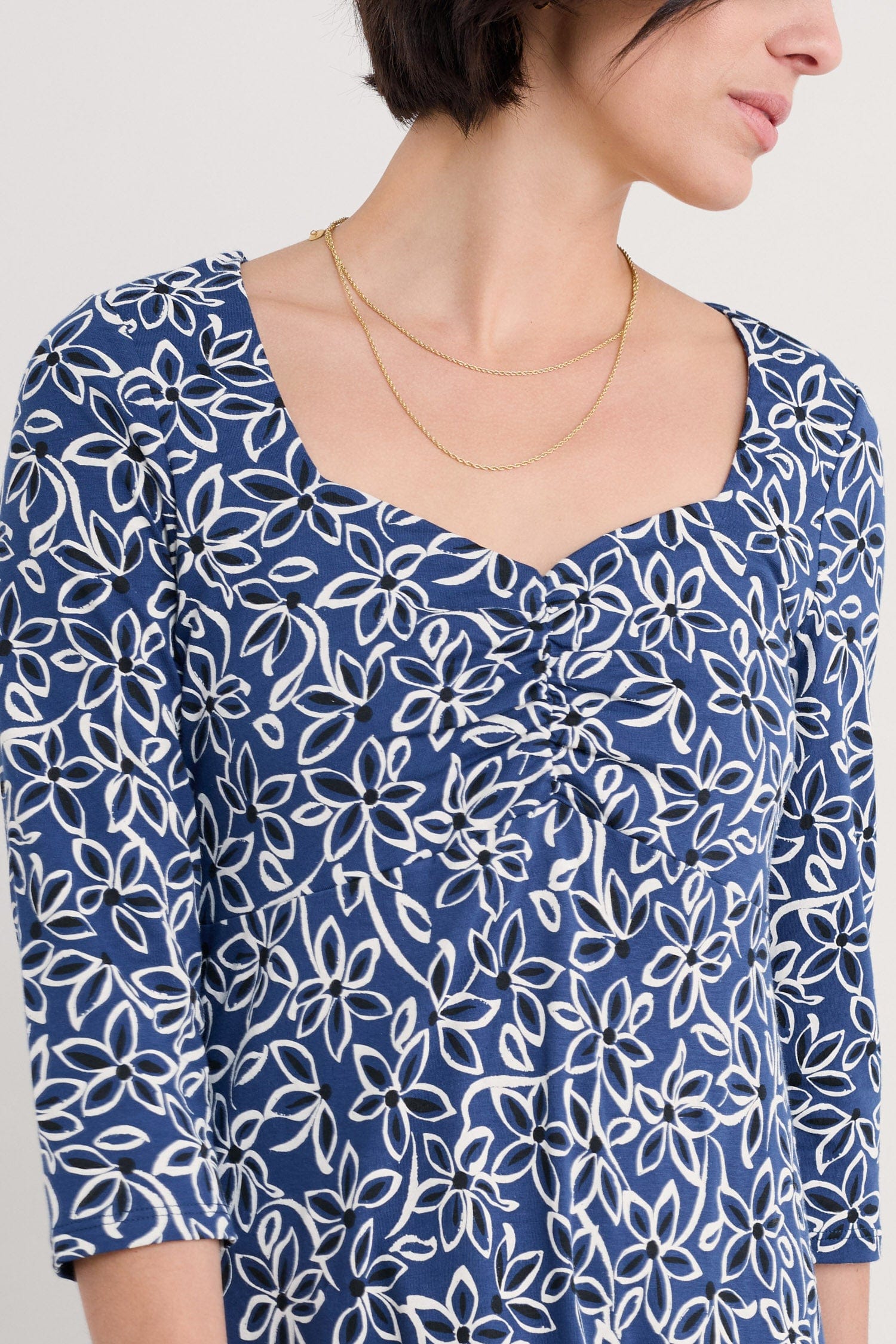 Seasalt 3/4 Sleeve Secret Cove Midi Dress - Harbour Floral Washed Marine