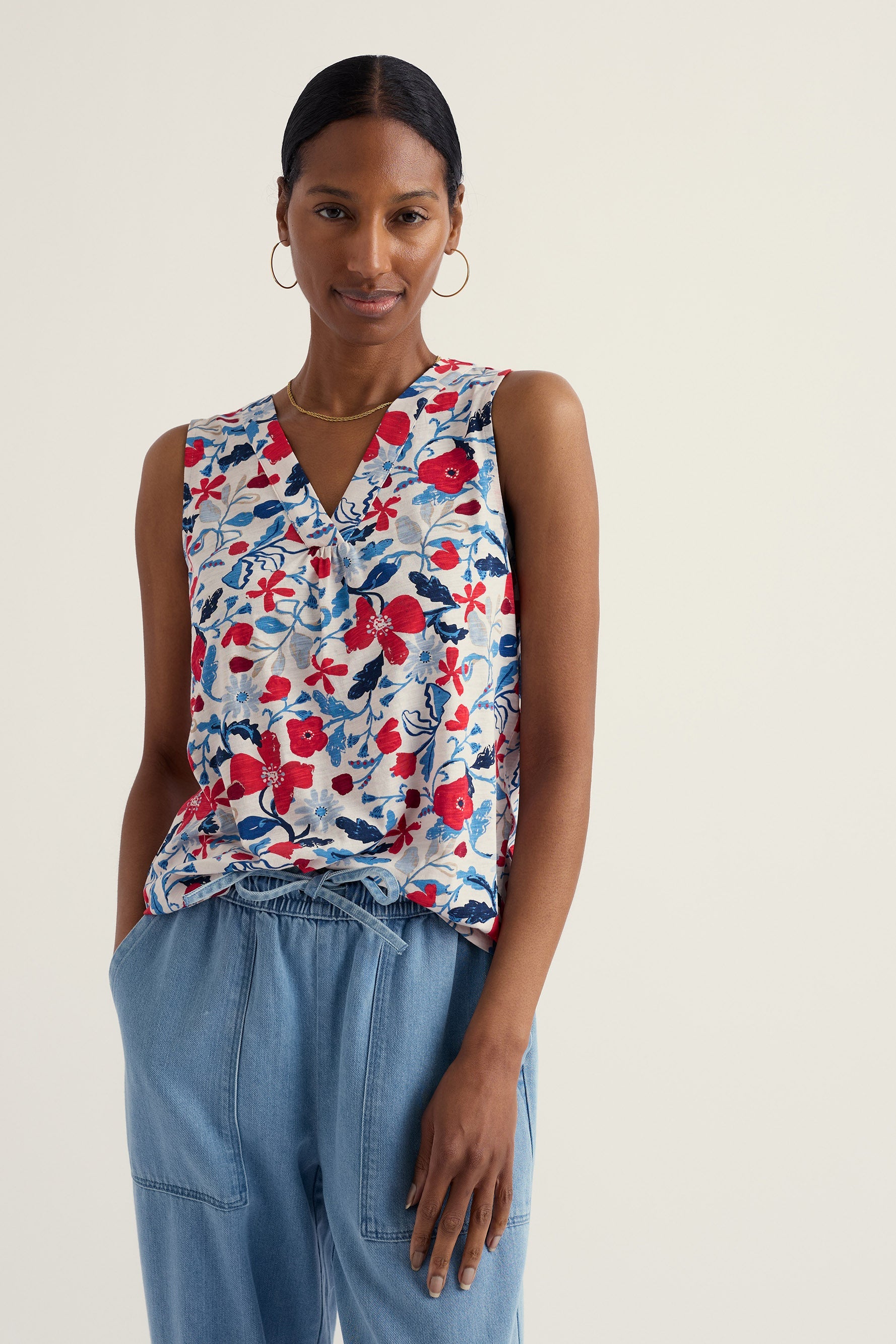 Seasalt Achilla Floral Jersey Vest - Winding Meadow Chalk