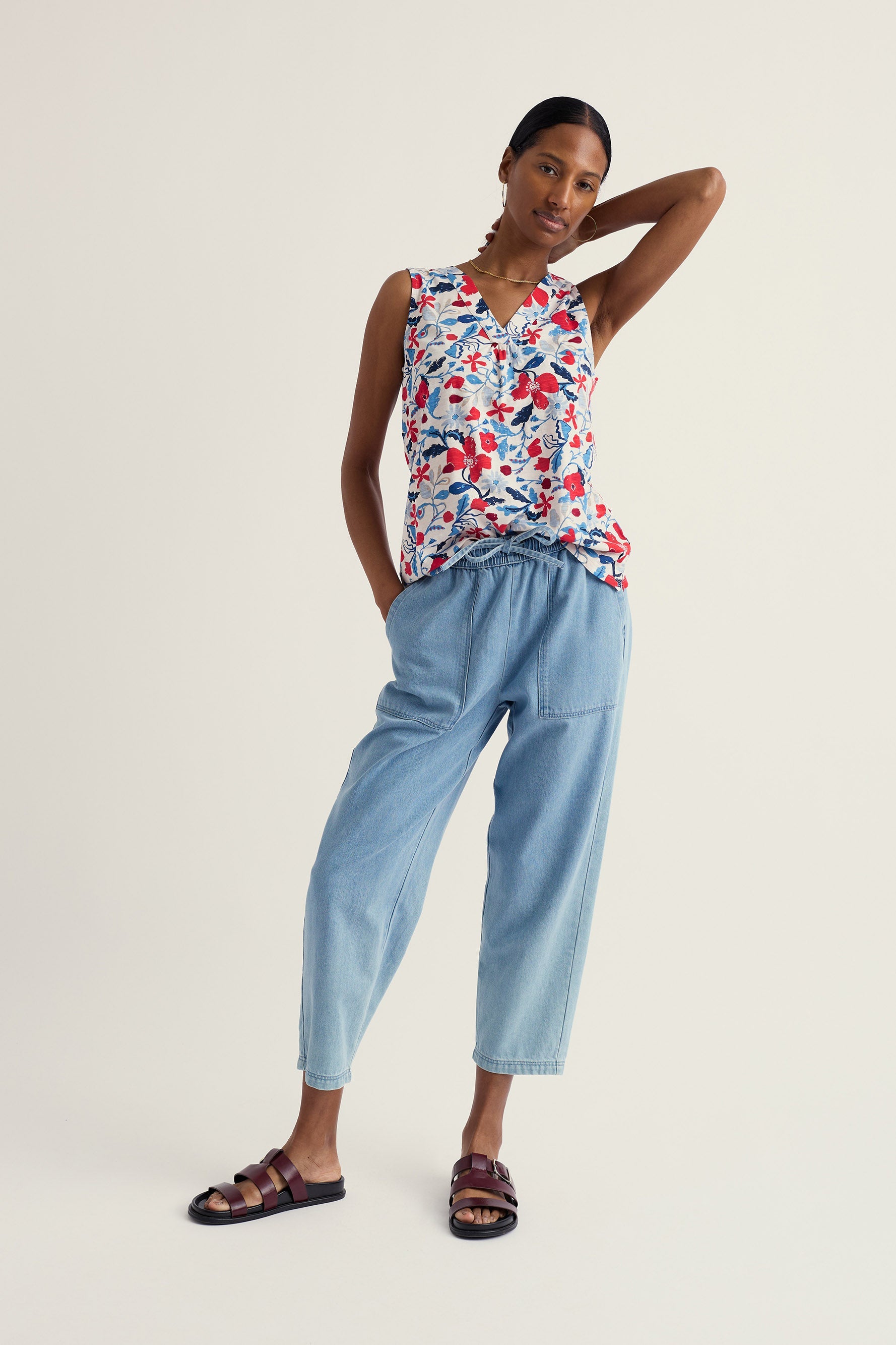 Seasalt Achilla Floral Jersey Vest - Winding Meadow Chalk