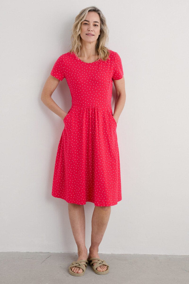 Seasalt April Short Sleeve Dress - Rustic Spot Raspberry