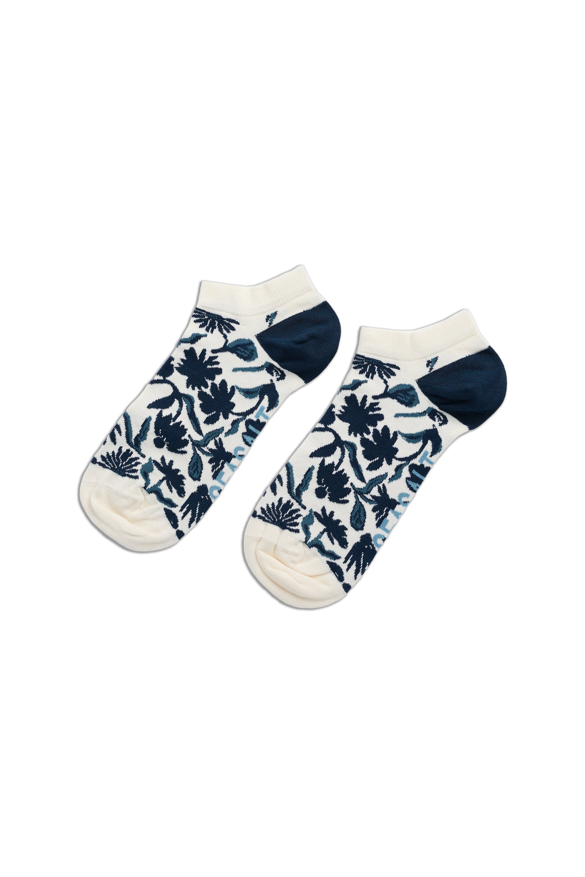 Seasalt Bamboo Arty Trainer Socks - Inked Flowers Ocean Drift B-AC17152_37629_OS