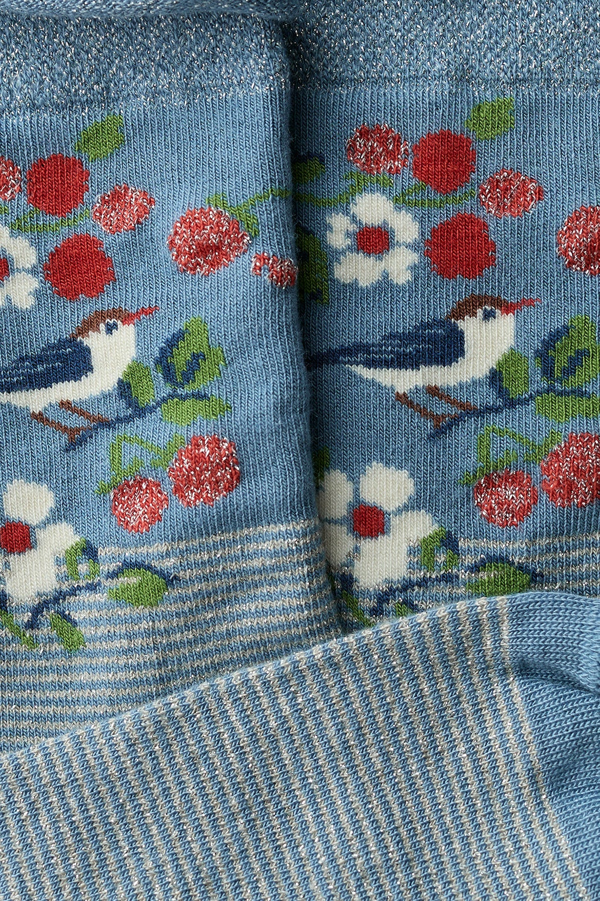 Seasalt Bamboo Snowy Scenes Socks - Sweet Nightingale Stripe Lichen B-AC18444_39032_OS