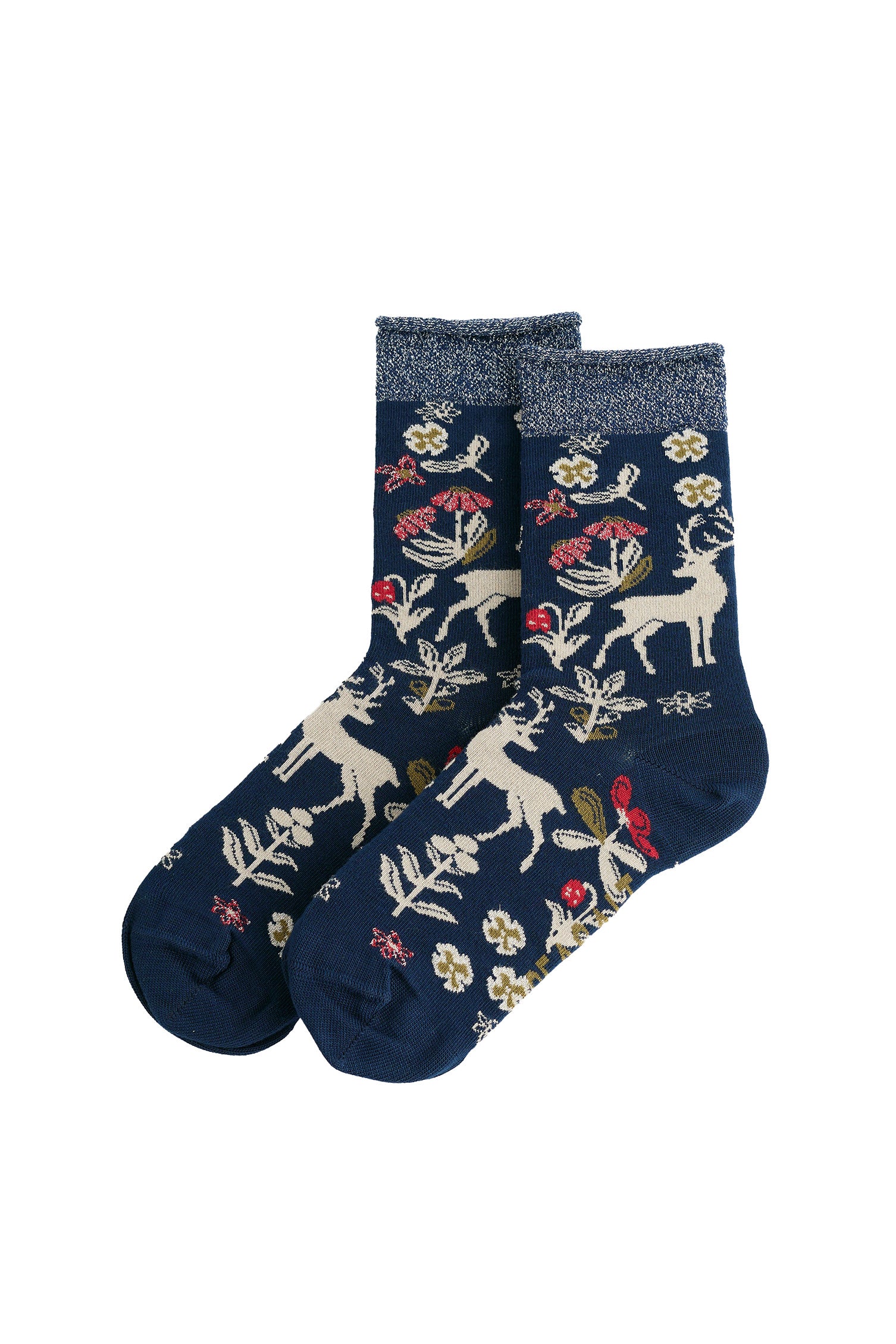 Seasalt Bamboo Snowy Scenes Socks - Tapestry Deer Maritime B-AC18444_39028_OS