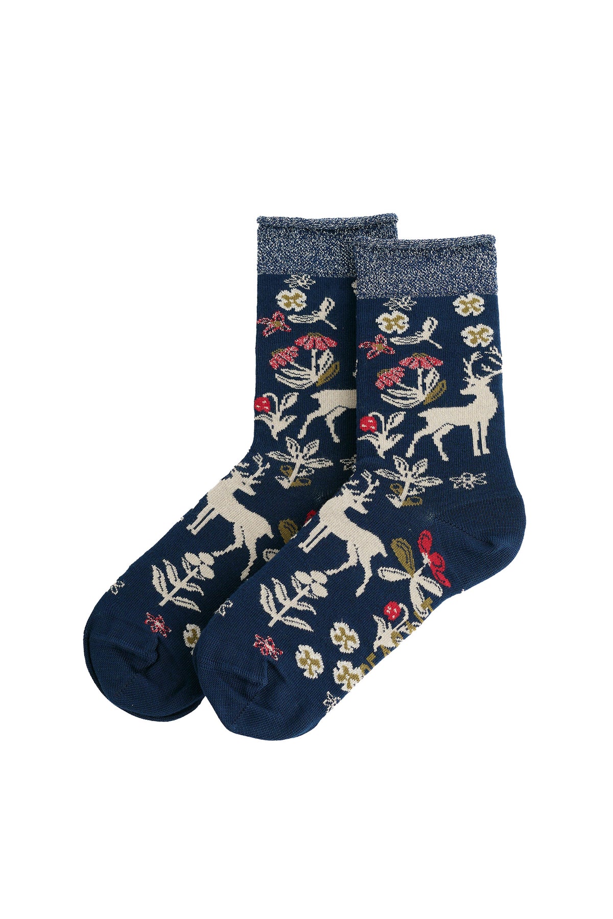 Seasalt Bamboo Snowy Scenes Socks - Tapestry Deer Maritime B-AC18444_39028_OS