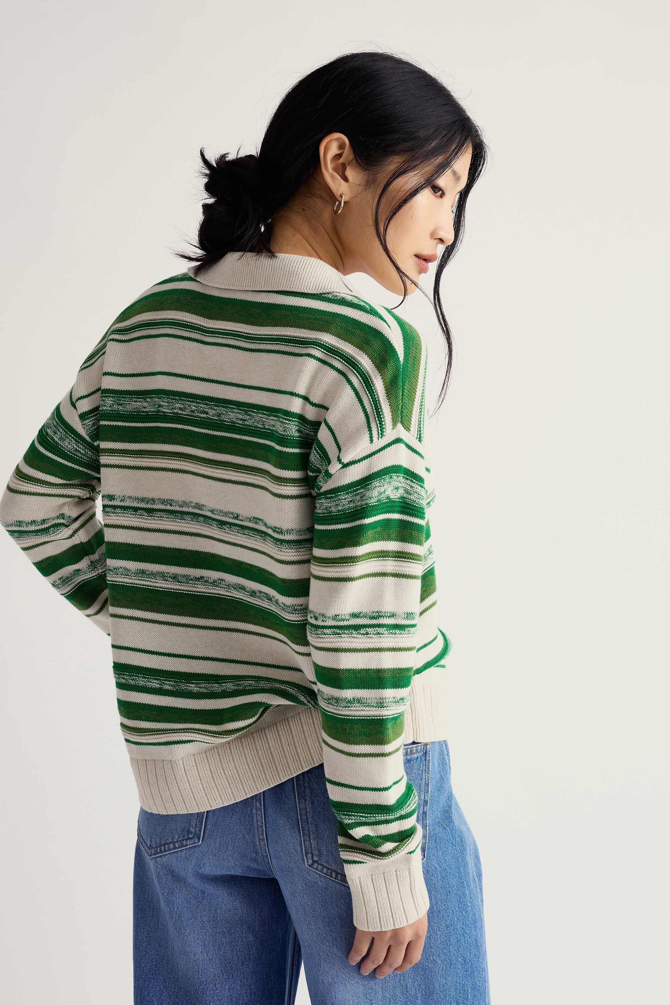 Seasalt Bird Flight V-Neck Collared Jumper - Corula Chalk Bright Green