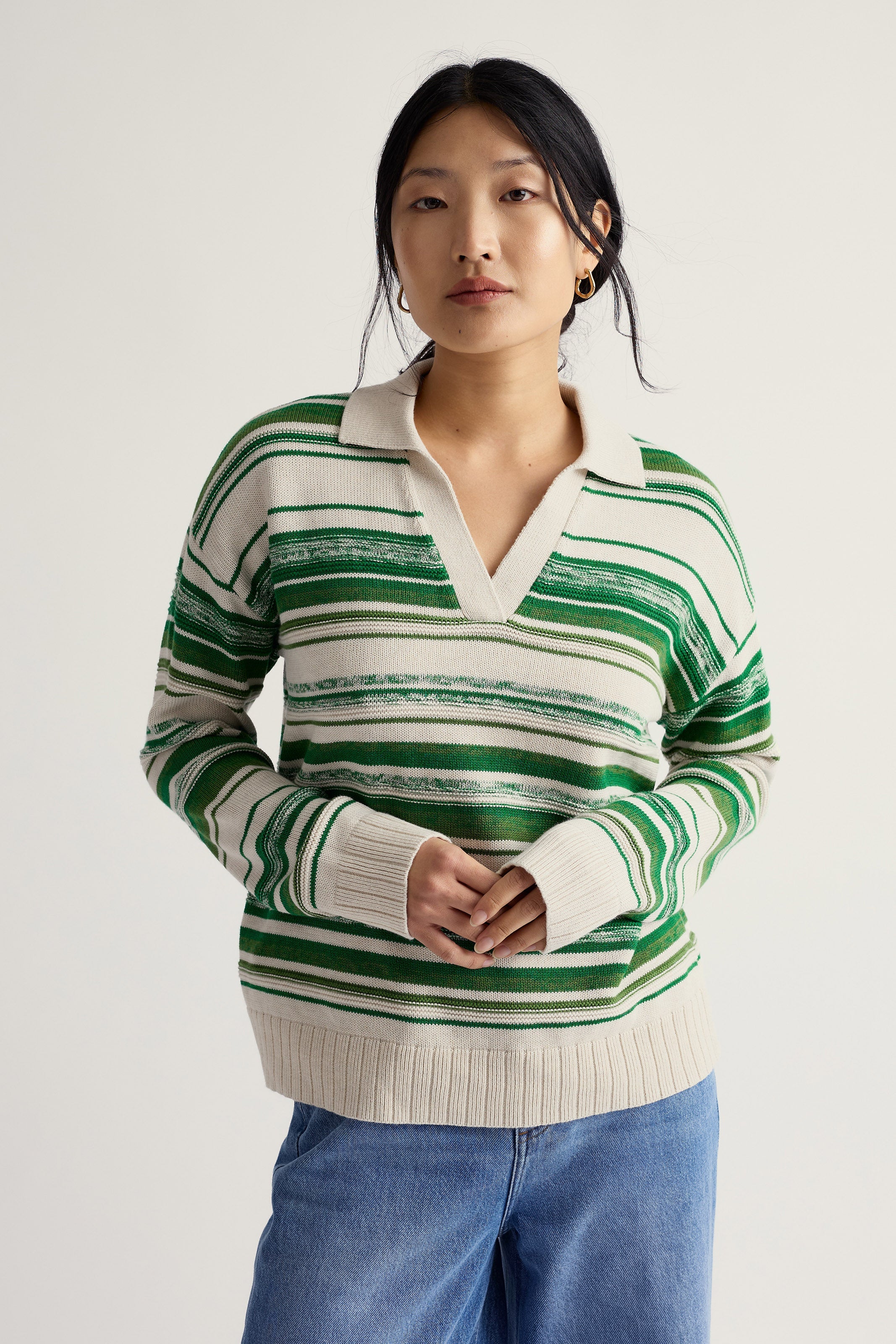 Seasalt Bird Flight V-Neck Collared Jumper - Corula Chalk Bright Green