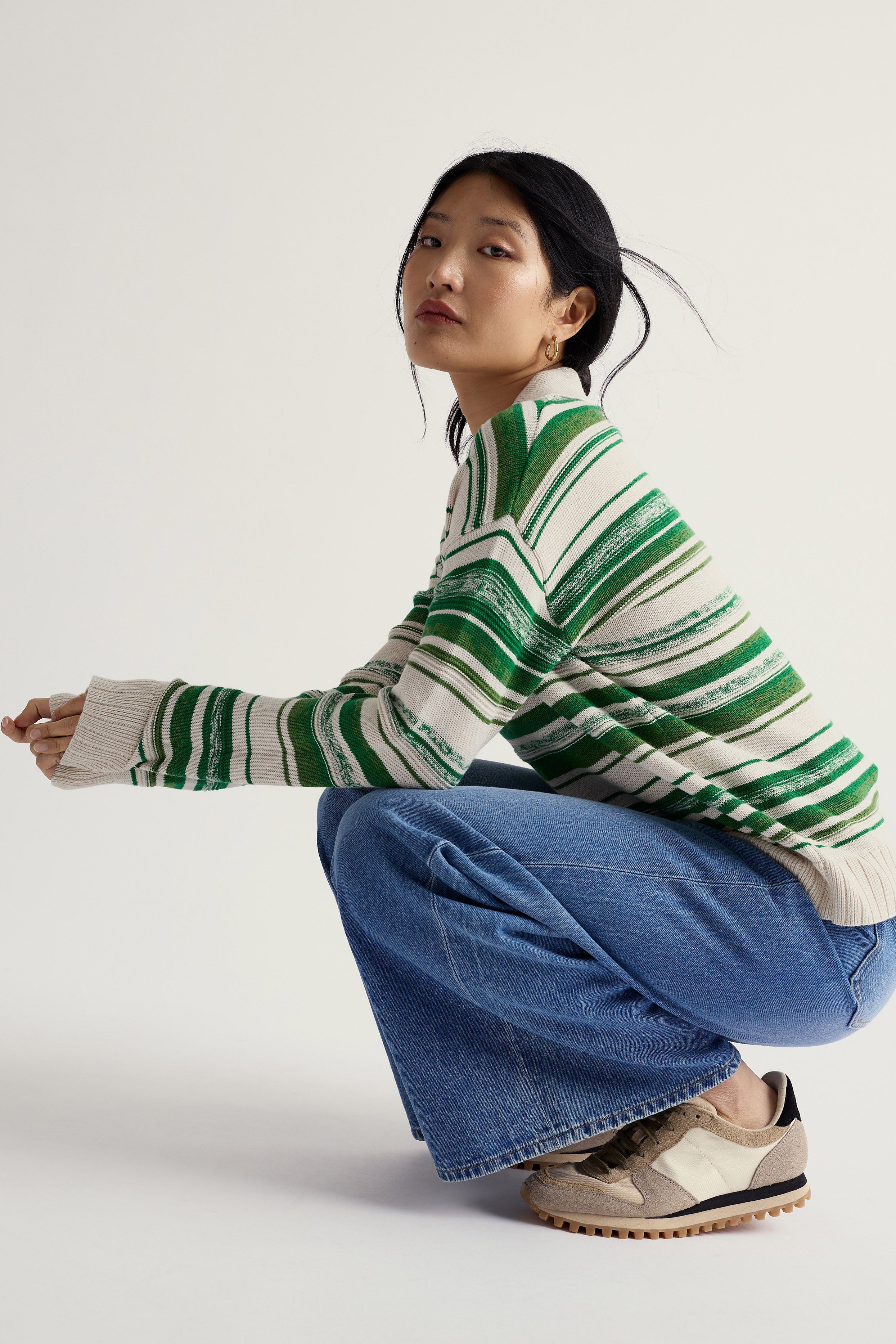 Seasalt Bird Flight V-Neck Collared Jumper - Corula Chalk Bright Green