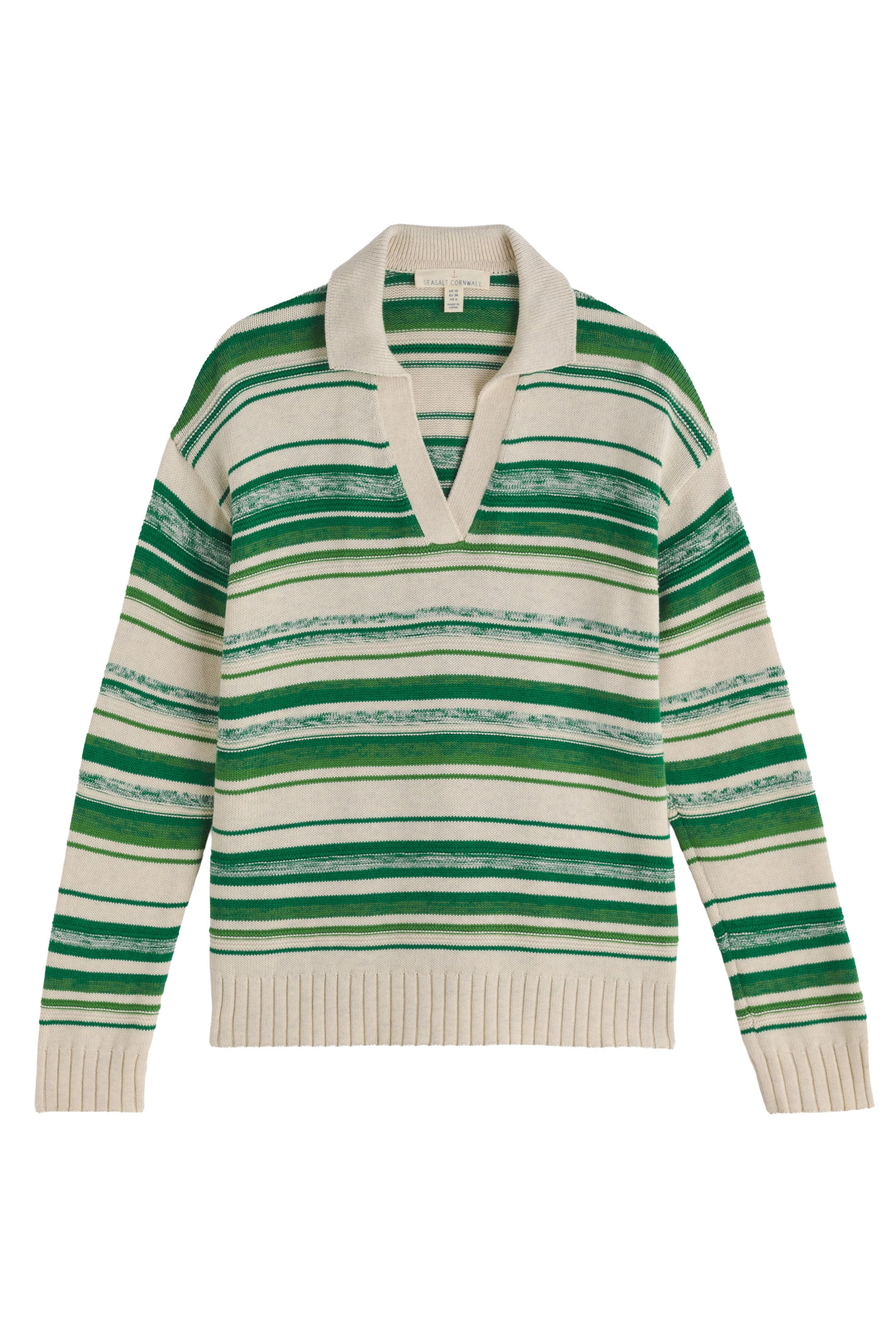 Seasalt Bird Flight V-Neck Collared Jumper - Corula Chalk Bright Green