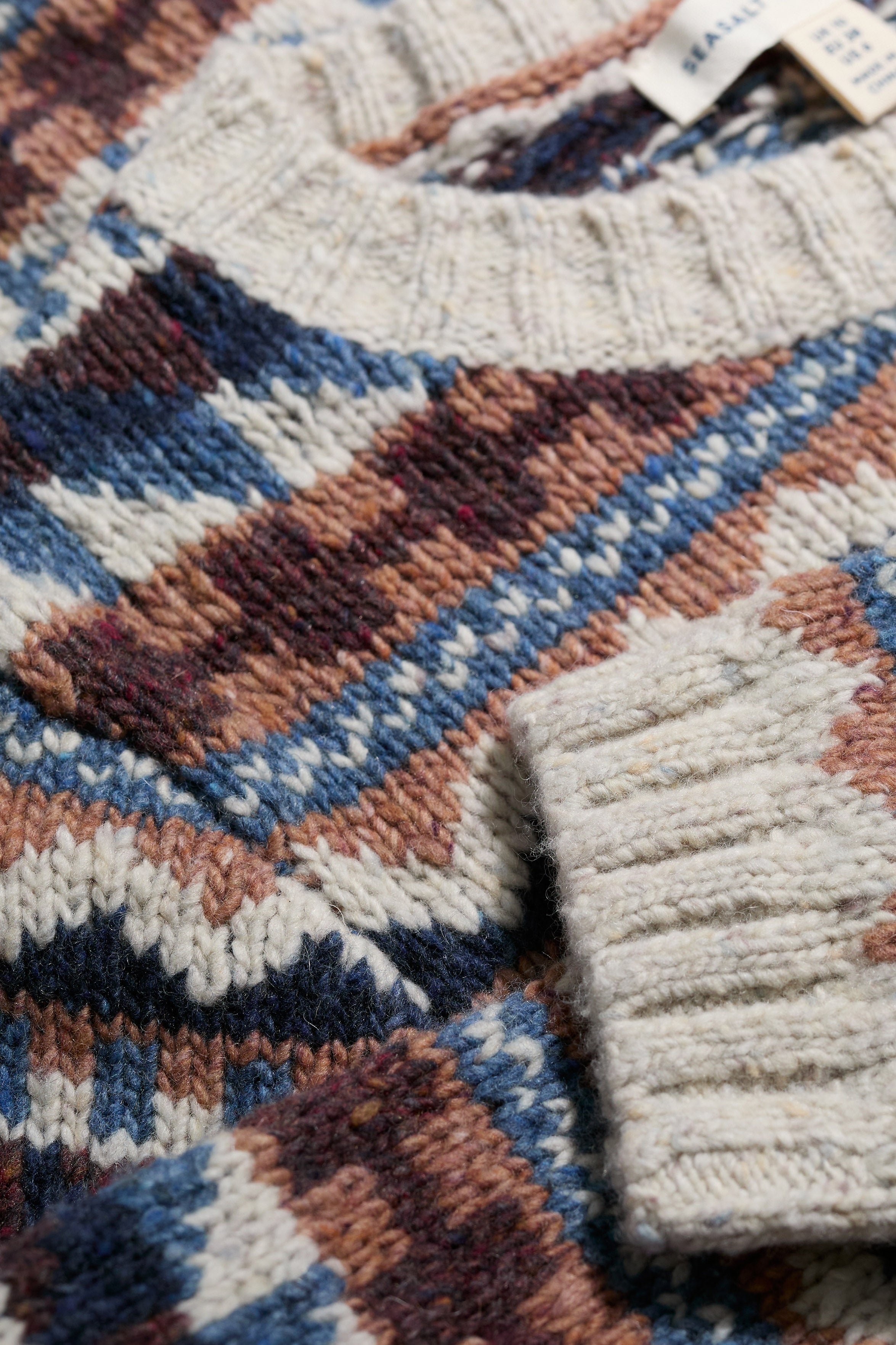 Seasalt Dawson Pick Fairisle Jumper - Zig Zag Geo Wicker Shore