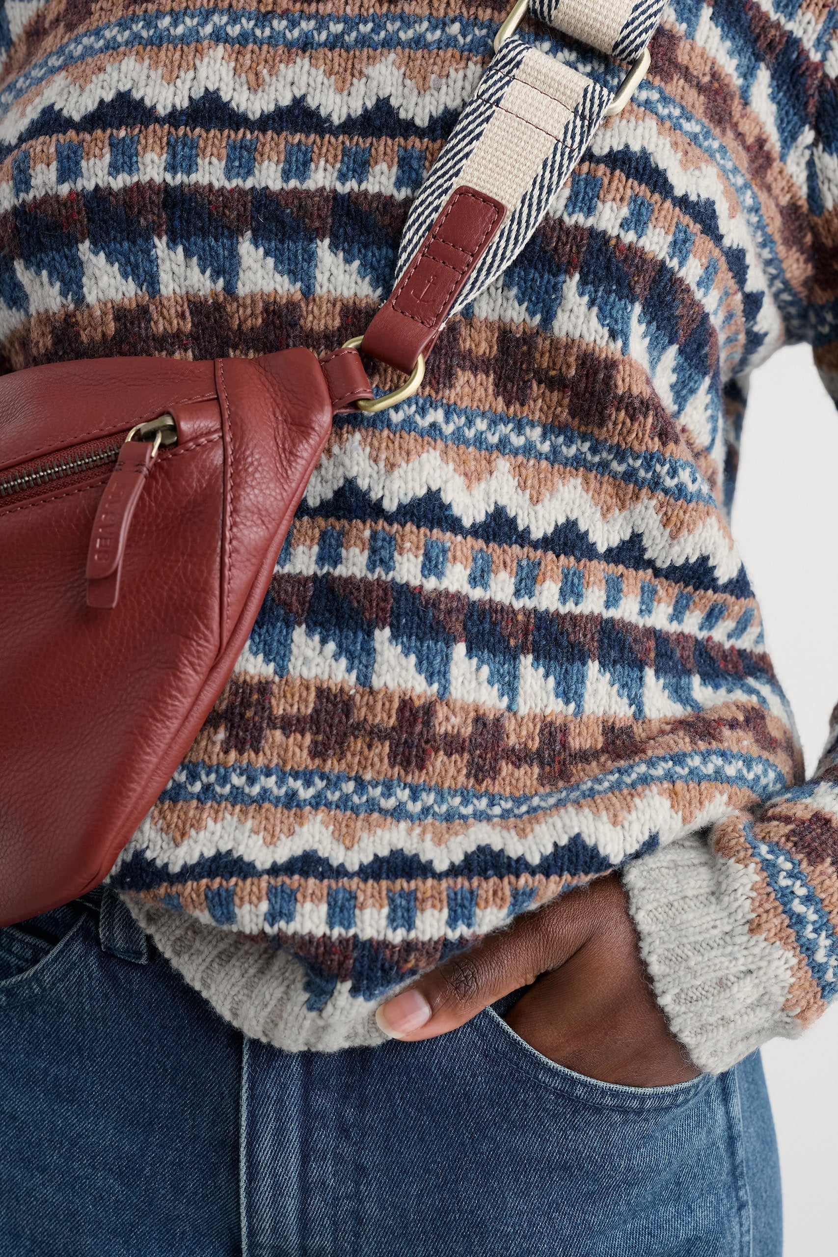 Seasalt Dawson Pick Fairisle Jumper - Zig Zag Geo Wicker Shore