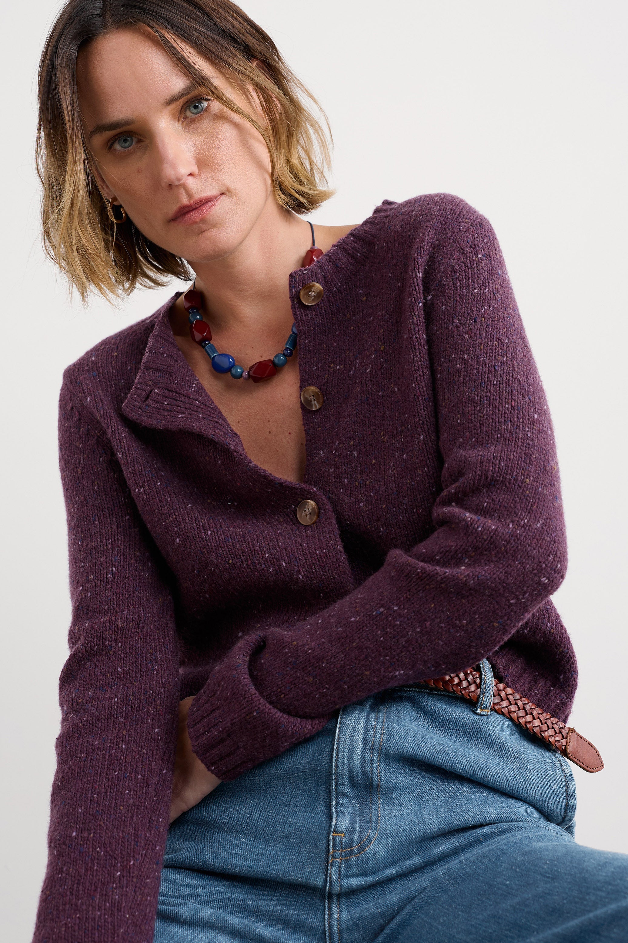 Seasalt Dawson Pick Merino Wool Cardigan - Grape