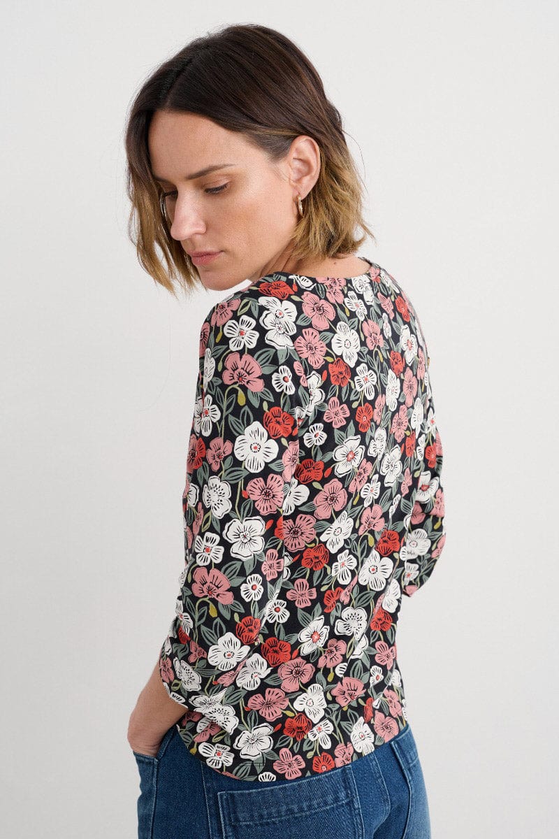 Seasalt Easel 3/4 Sleeve Top - Floral Tumble Onyx