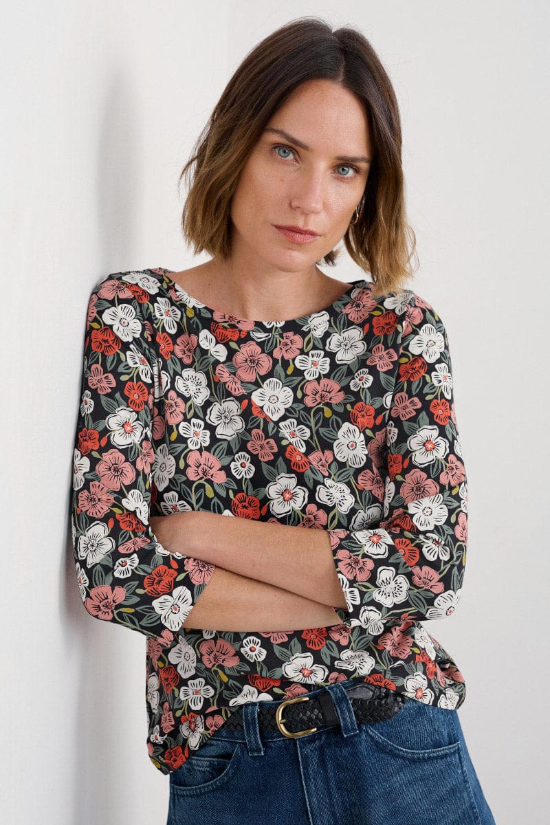 Seasalt Easel 3/4 Sleeve Top - Floral Tumble Onyx