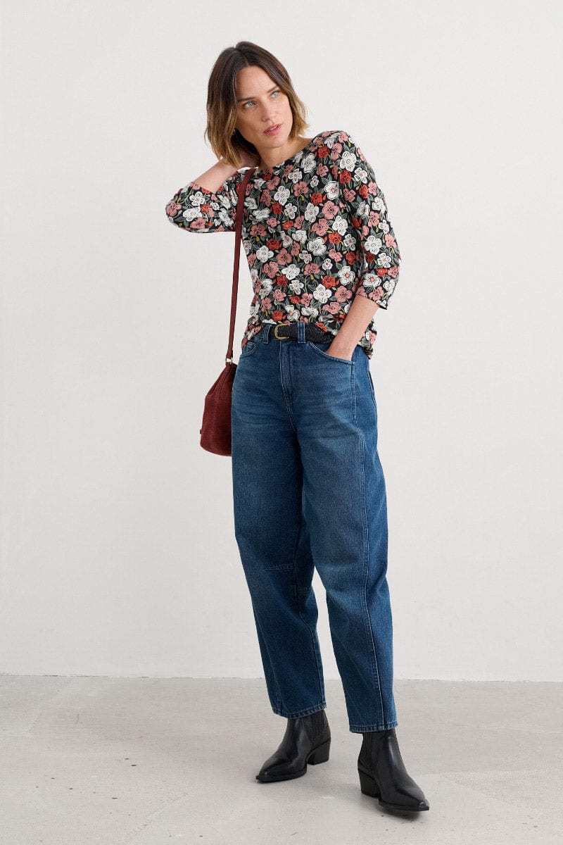 Seasalt Easel 3/4 Sleeve Top - Floral Tumble Onyx