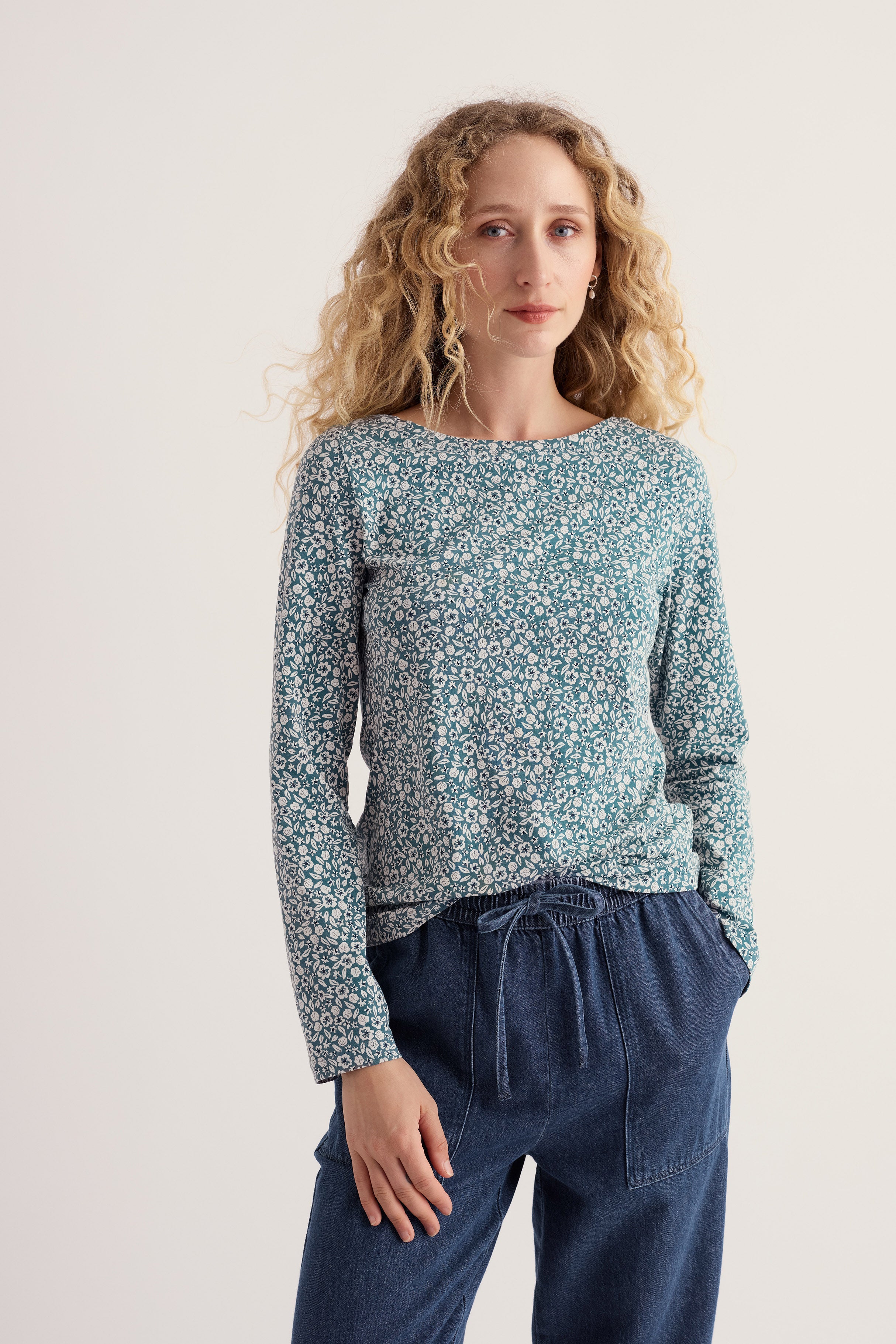 Seasalt Easel Organic Cotton Top - Pressed Ditsy Estuary