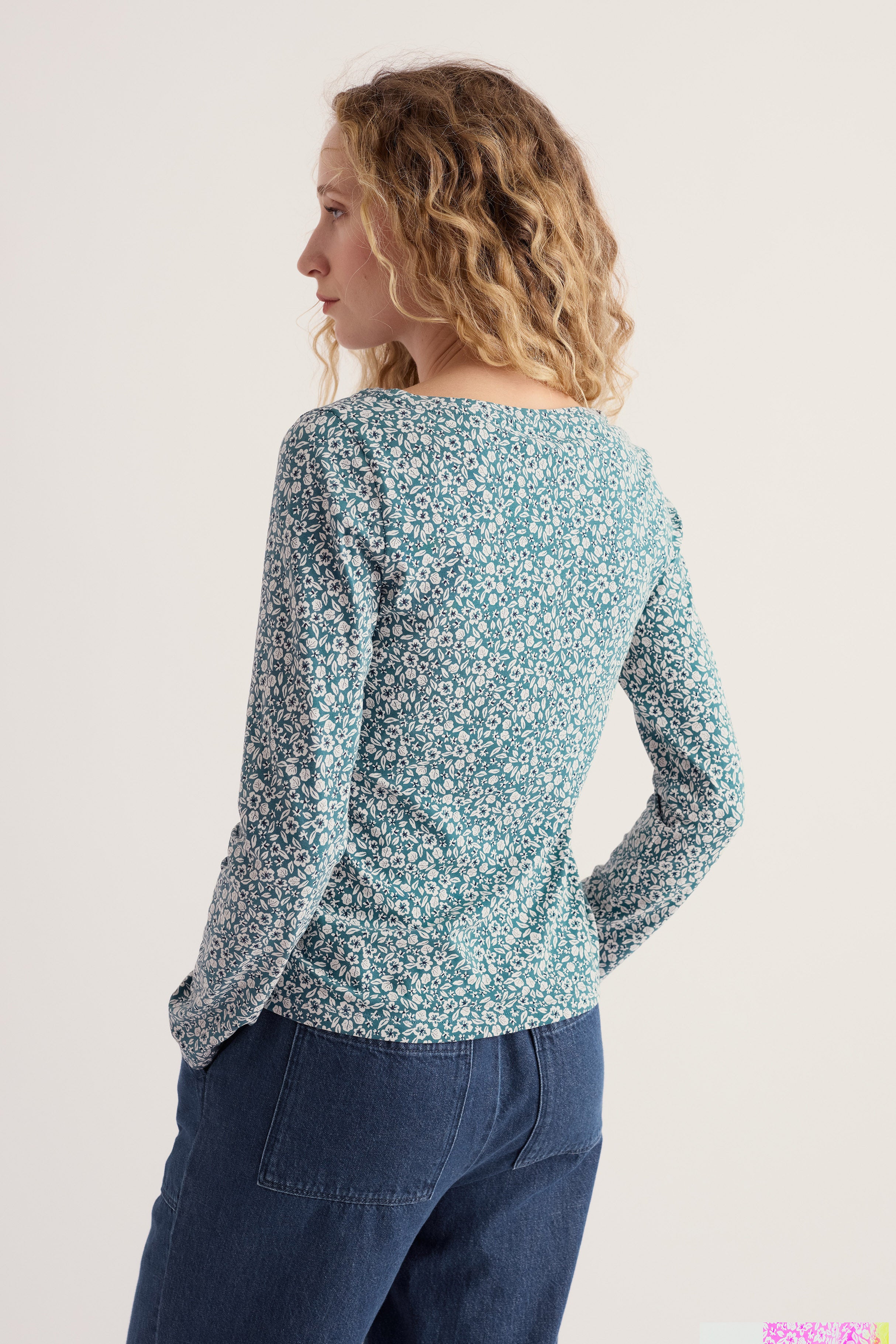 Seasalt Easel Organic Cotton Top - Pressed Ditsy Estuary