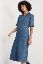 Seasalt Fen Violet Denim Midi Dress - Mid Wash