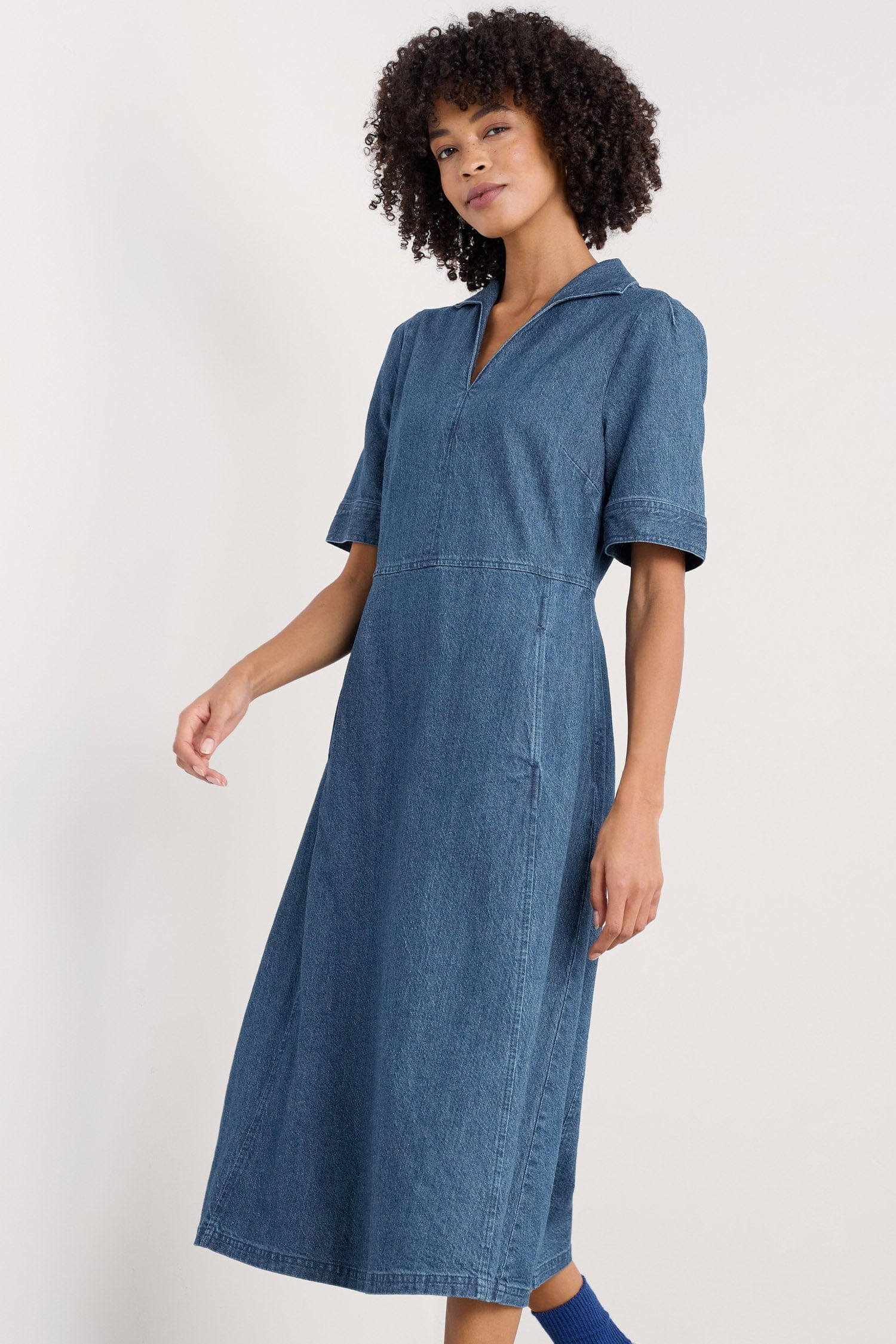 Seasalt Fen Violet Denim Midi Dress - Mid Wash