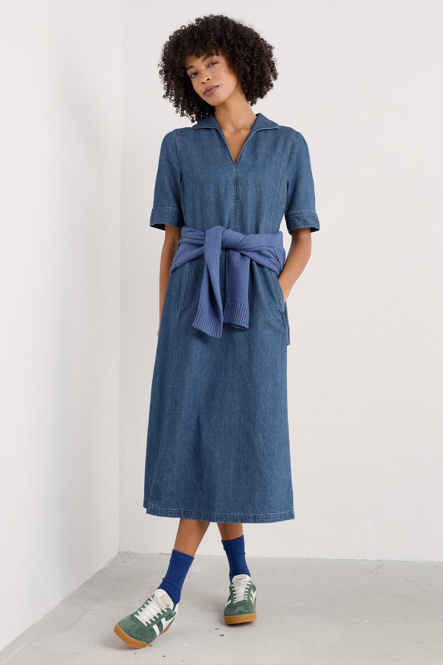 Seasalt Fen Violet Denim Midi Dress - Mid Wash