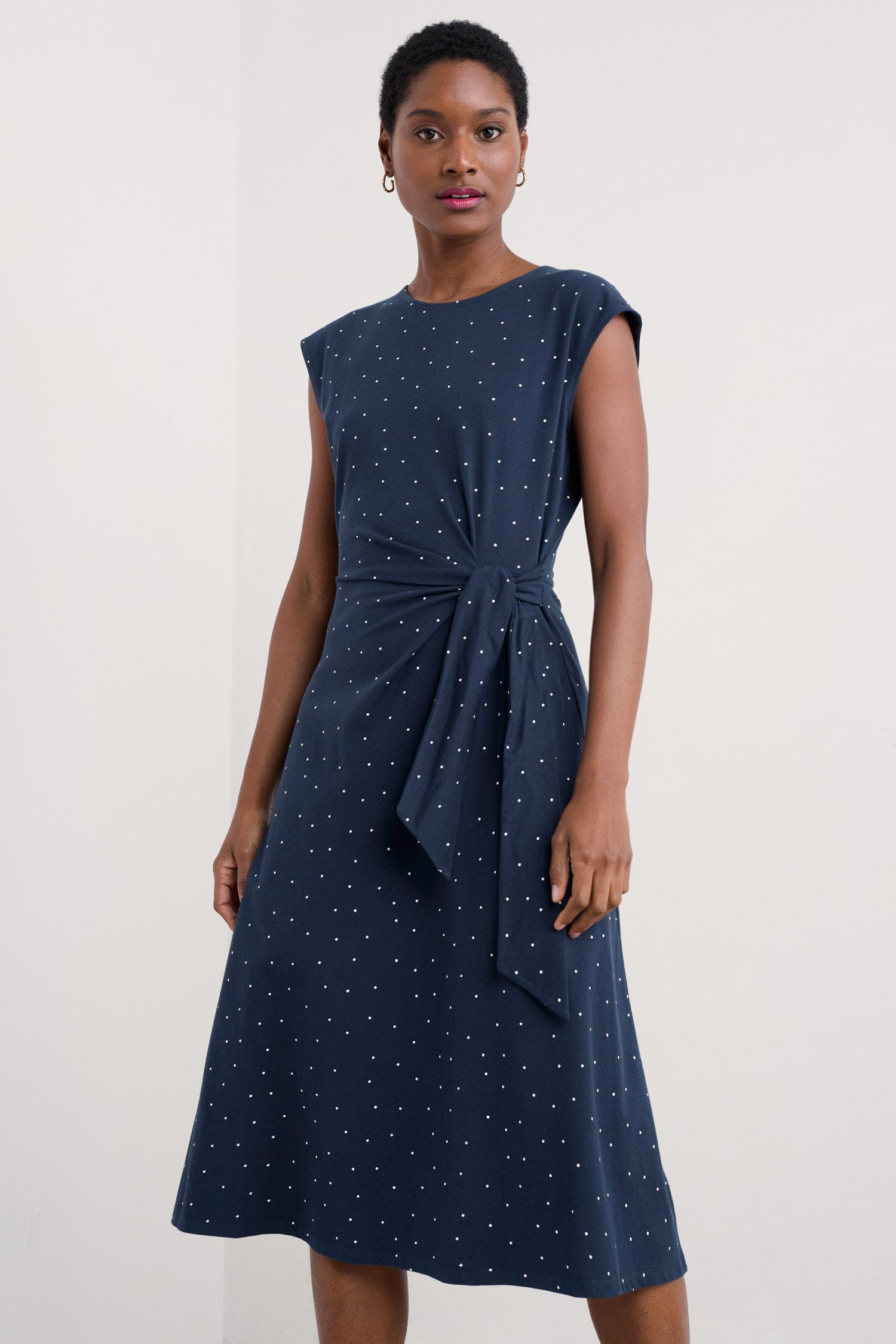 Seasalt Fettling Jersey Tie Detail Midi Dress - Dotty Speckle Maritime
