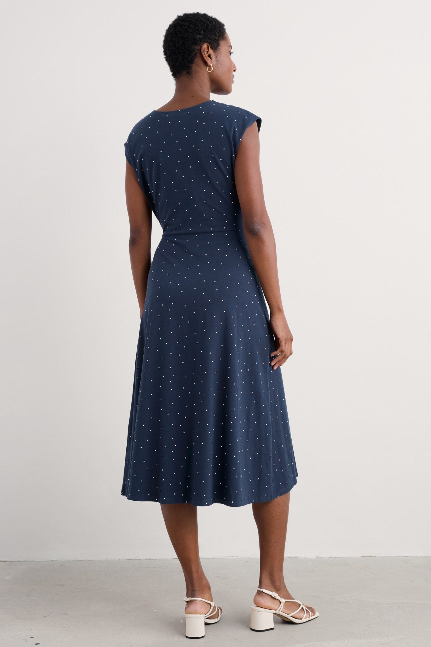 Seasalt Fettling Jersey Tie Detail Midi Dress - Dotty Speckle Maritime