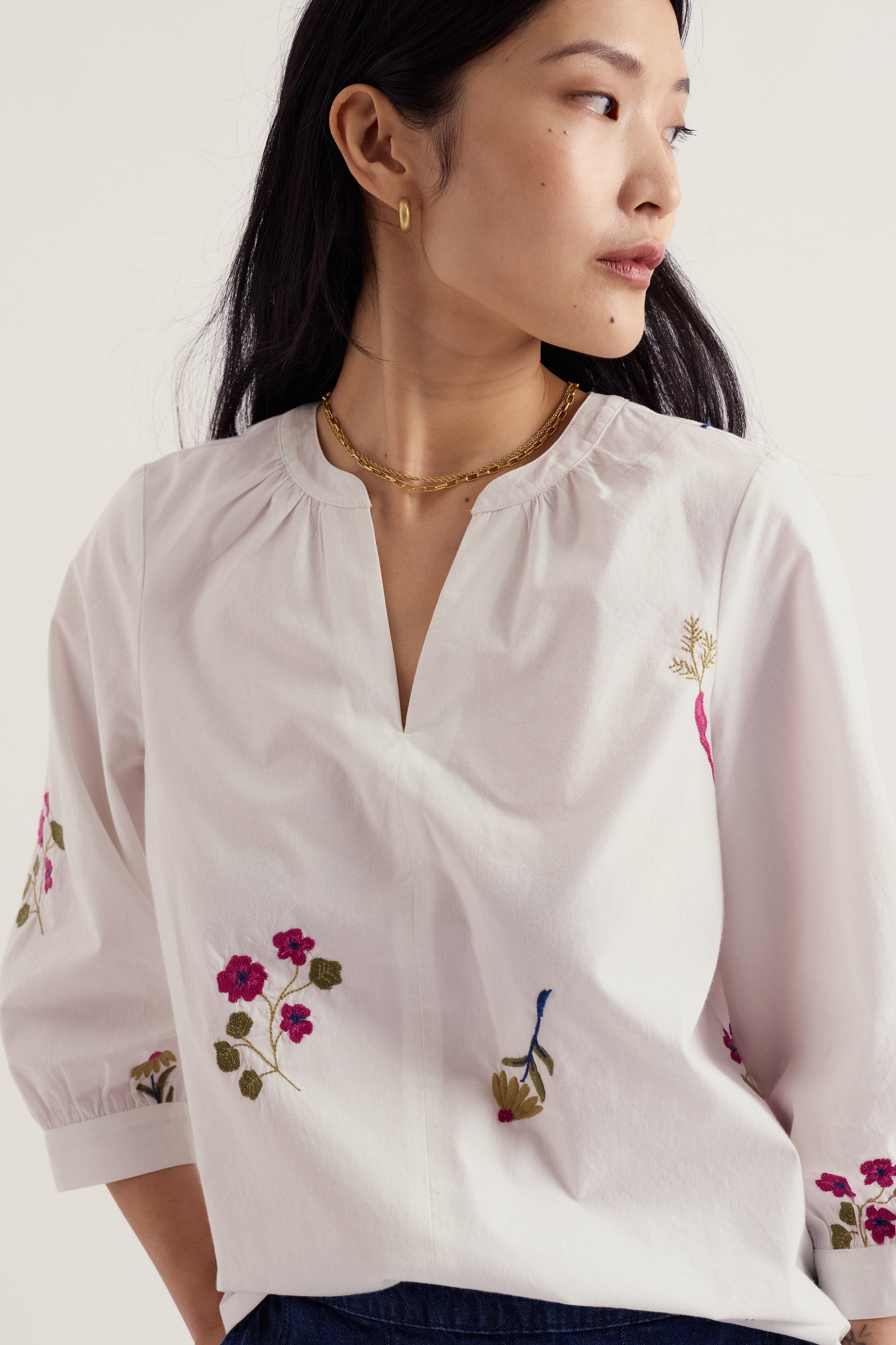 Seasalt Grace Embroidered Top - Flora Embroidery Chalk