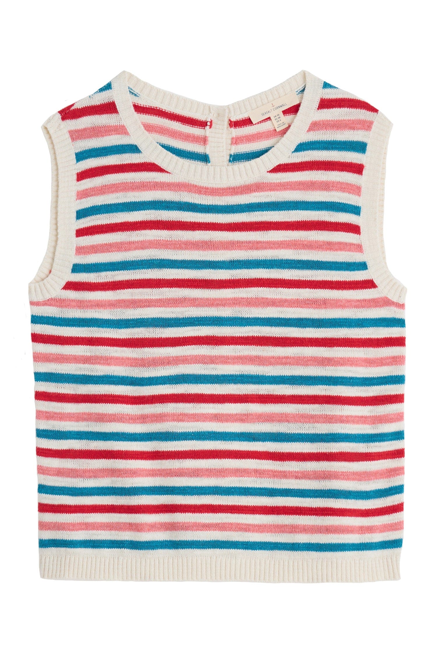 Seasalt Knavock Cotton-Linen Knitted Vest - Mini Cornish Pink Sky Mix
