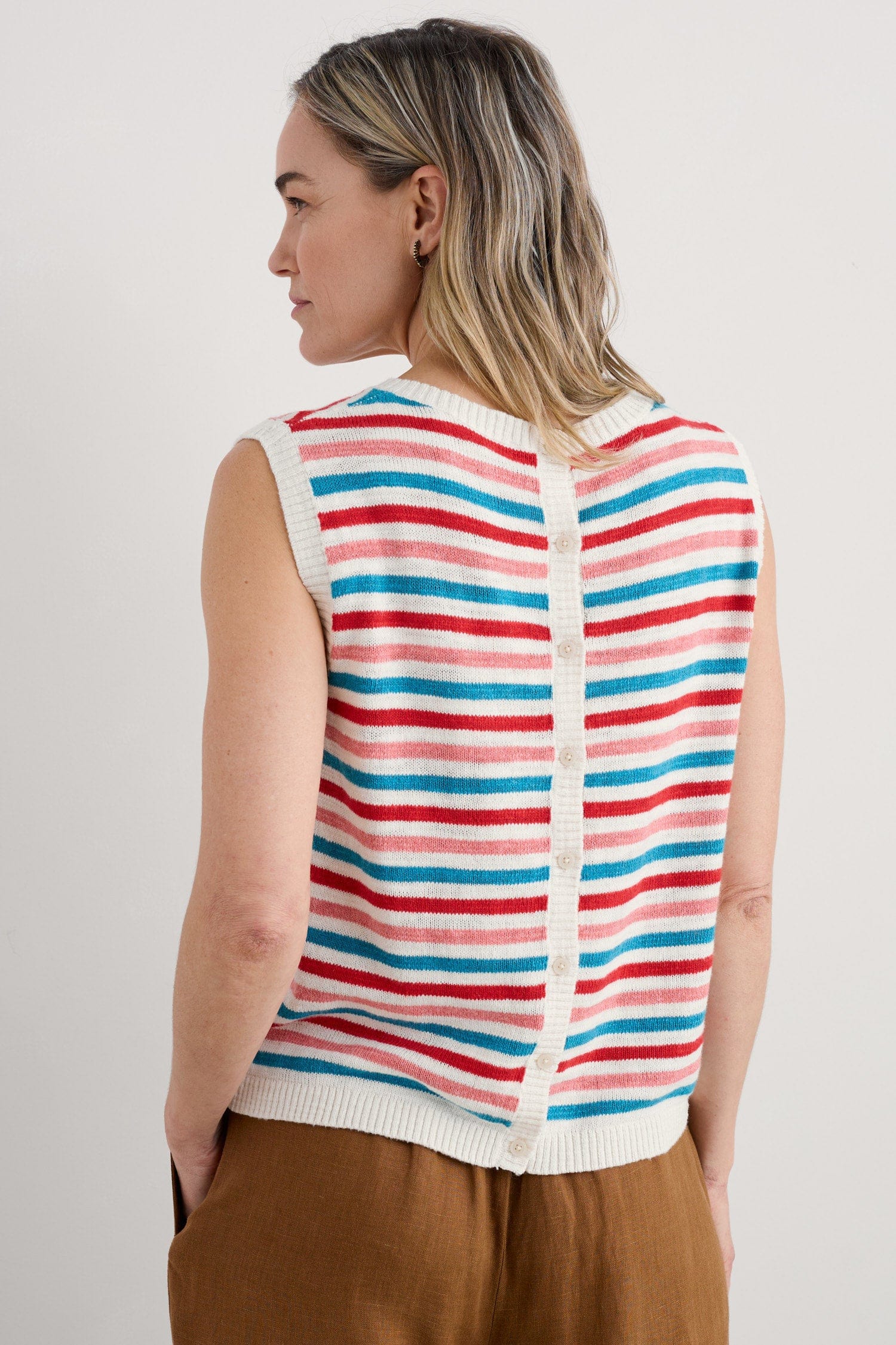 Seasalt Knavock Cotton-Linen Knitted Vest - Mini Cornish Pink Sky Mix